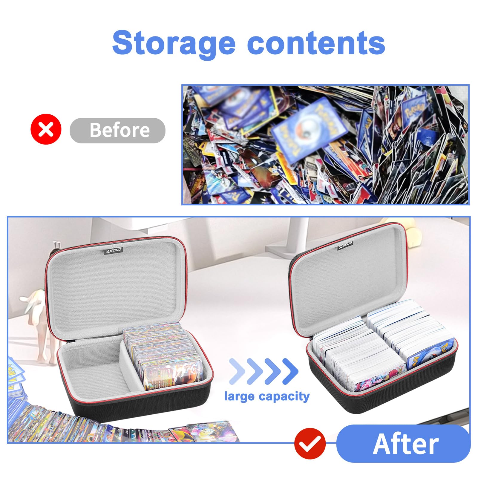 RLSOCO Custodia per Pokemon Carte con un Divisore Mobile, Adatta fino a 600 Schede(Carte Non Incluse)