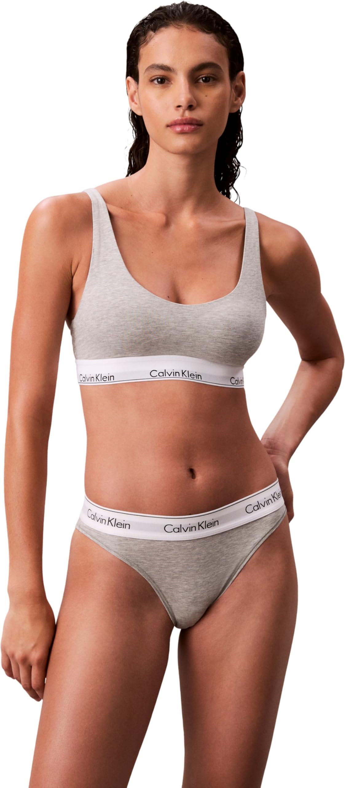 Calvin Klein Women’s Lightly Lined Bralette with Logo Band, Grey (Grey Heather), XS