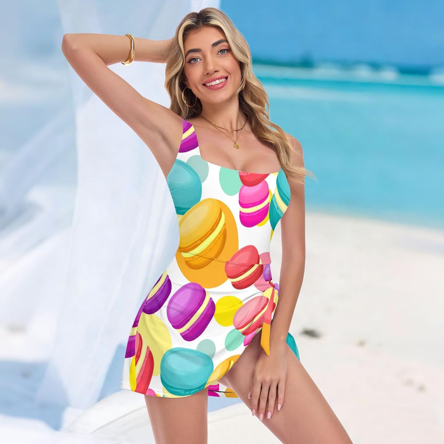Dessert Macaron Women's One Piece Swimsuits Tummy Control Bathing Suits S A2302186
