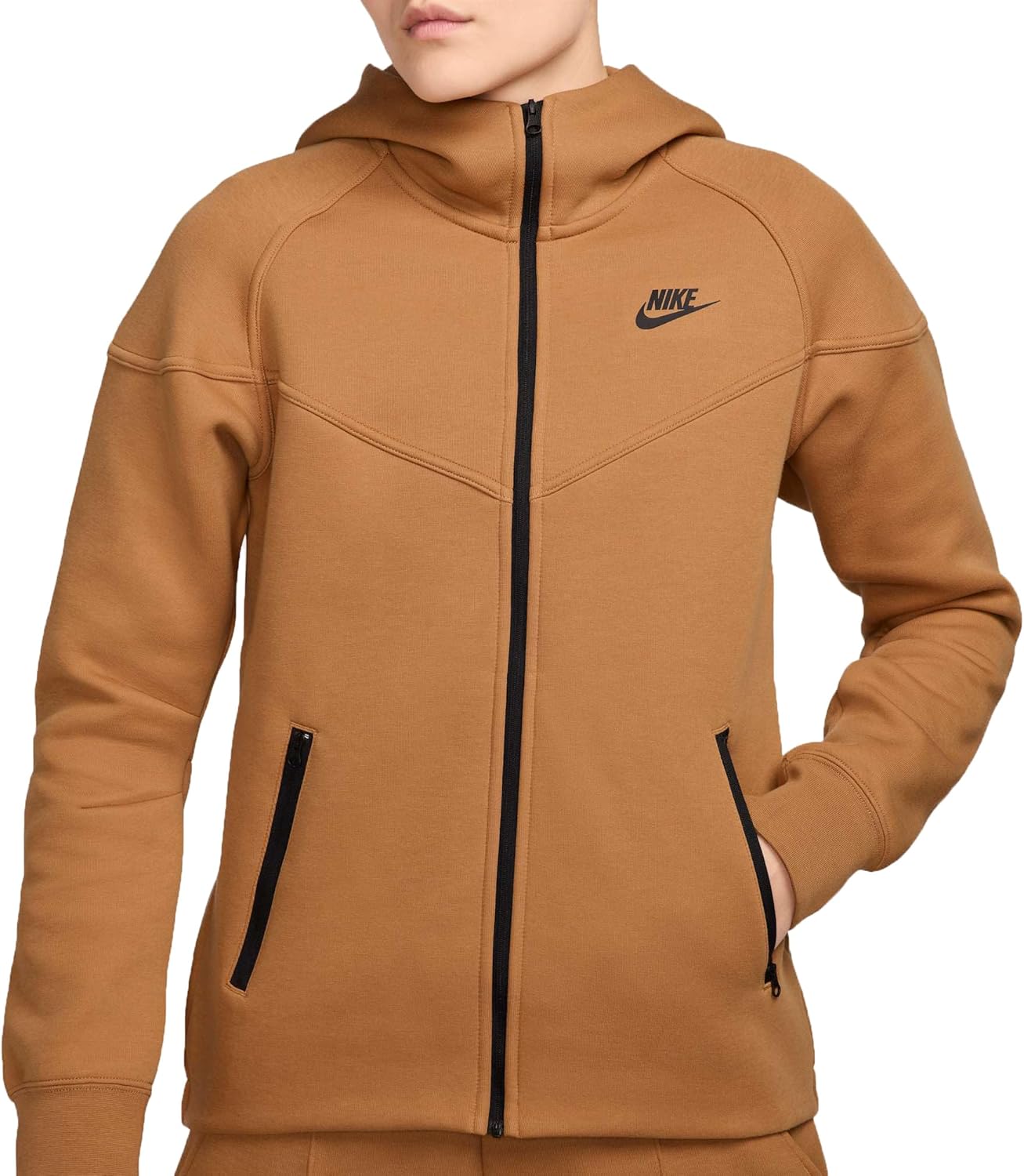 Nike Sportswear Tech Fleece Windrunner Women's Full-Zip Hoodie (FB8338-224, Flax/Black) Size X-Large - Image 5