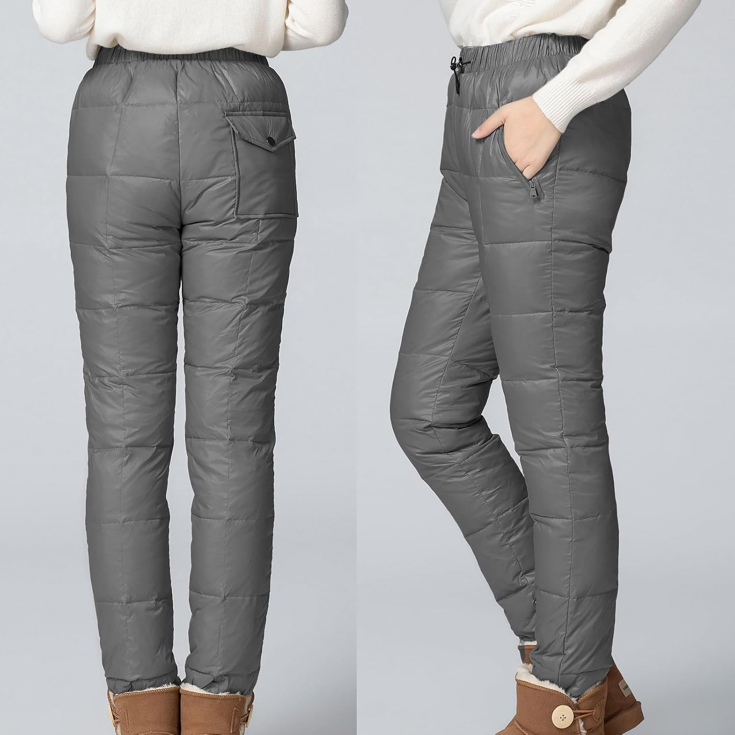 Flygo Womens Snow Pants Packable Winter Waterproof Windproof Outdoor Ultralight Warm Down Ski Pants Trousers - Image 2