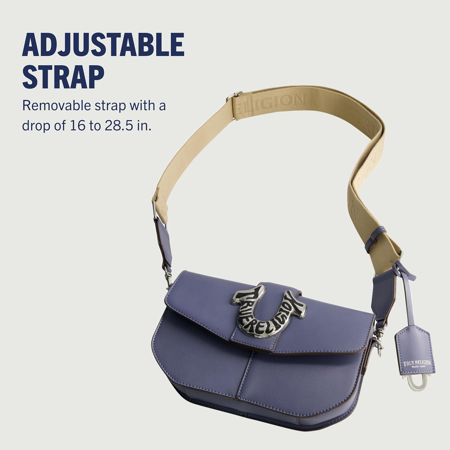 True Religion Saddle Bag, Women's Faux Leather Crossbody Purse with Adjustable Shoulder Strap, Blue, One Size