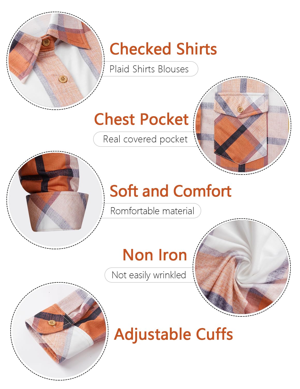 Enmain Camisa a Cuadros Mujer Manga Larga Camisa Elástica Botones Blusas de Cuadros con Bolsillos