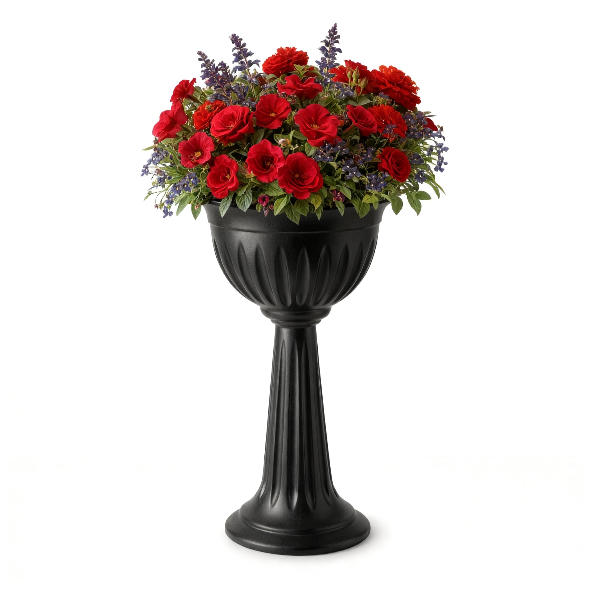 ALEEZ 1x 75cm Black Tall Urn Planter Pot Stand - Large Lightweight Plastic Flower Pot for Indoor & Outdoor Use - Classic Decorative Garden No Drainage Holes - Weather Resistant Urn Planter
