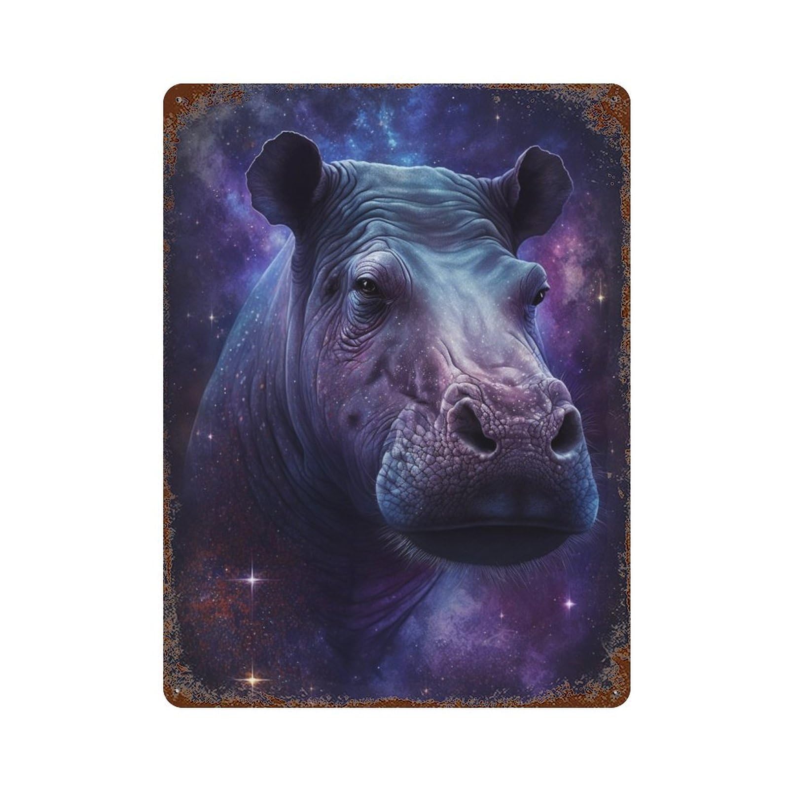 Cosmic Hippo Portrait-15 15.7"x11.8" Vintage Metal Tin Sign, Novelty Wall Decor for Basement, Hobby Room And Garage Decor