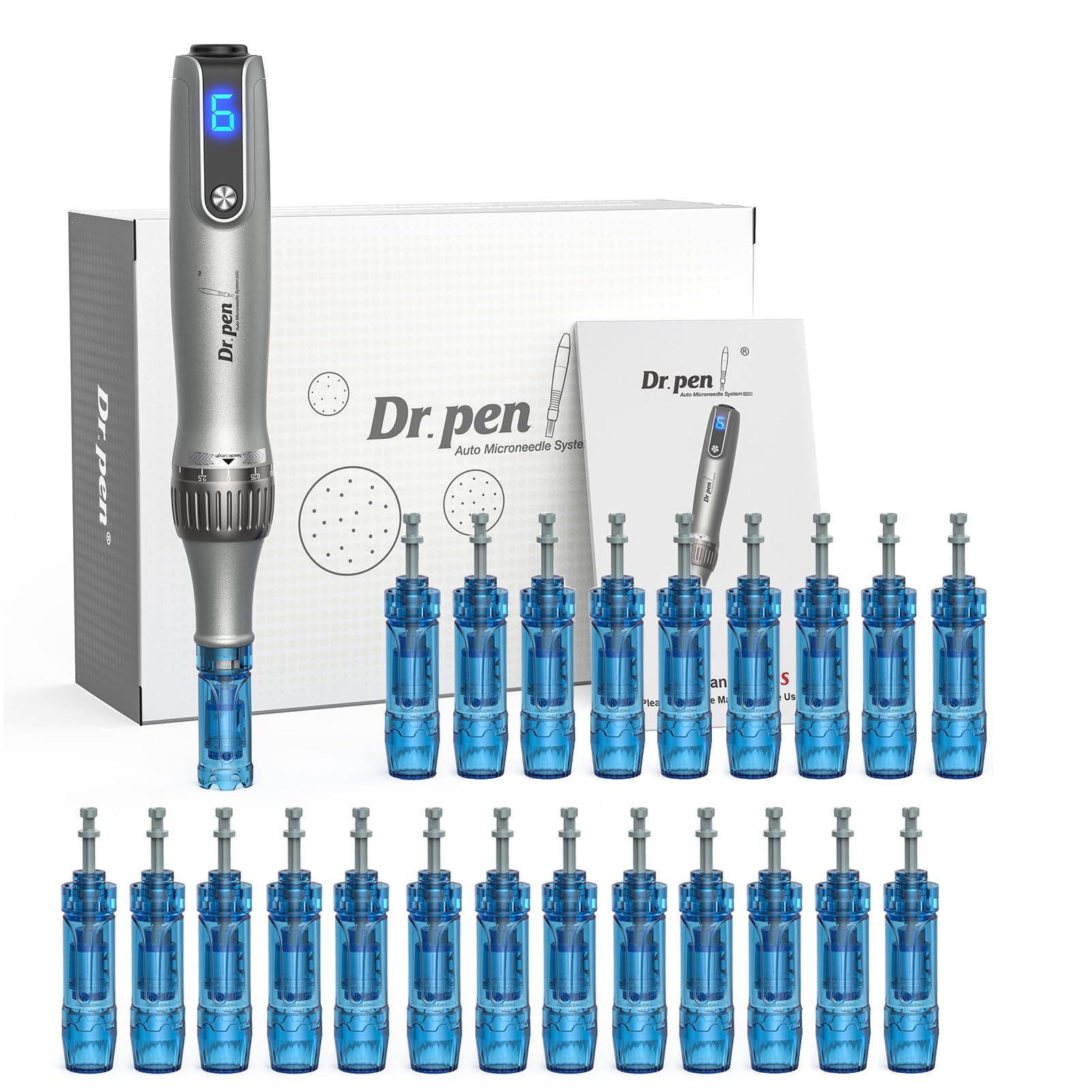 Dr. pen M8S Professioneller Microneedling Pen – Kabellos mit 6 Geschwindigkeitsstufen, 0,25–2,5 mm verstellbar, inkl. 22 Ersatzpatronen