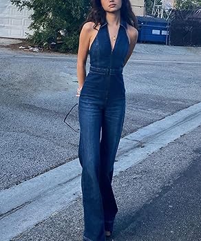 Ameri　V NECK DENIM JUMPSUIT Ameri V NECK DENIM JUMPSUIT V-NECK DENIM JUMPSUIT LIGHT BLUE