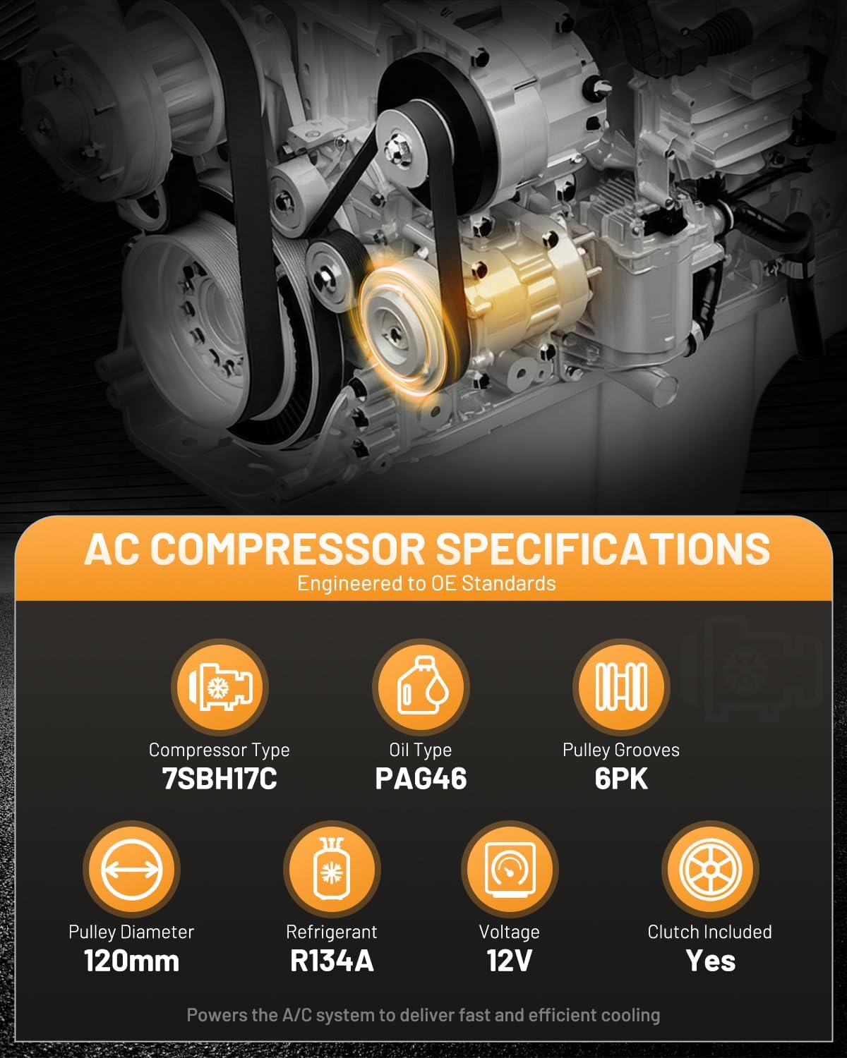 AC Compressor with Clutch Fit for Ram 1500 2014-2018 V8 5.7L image 3