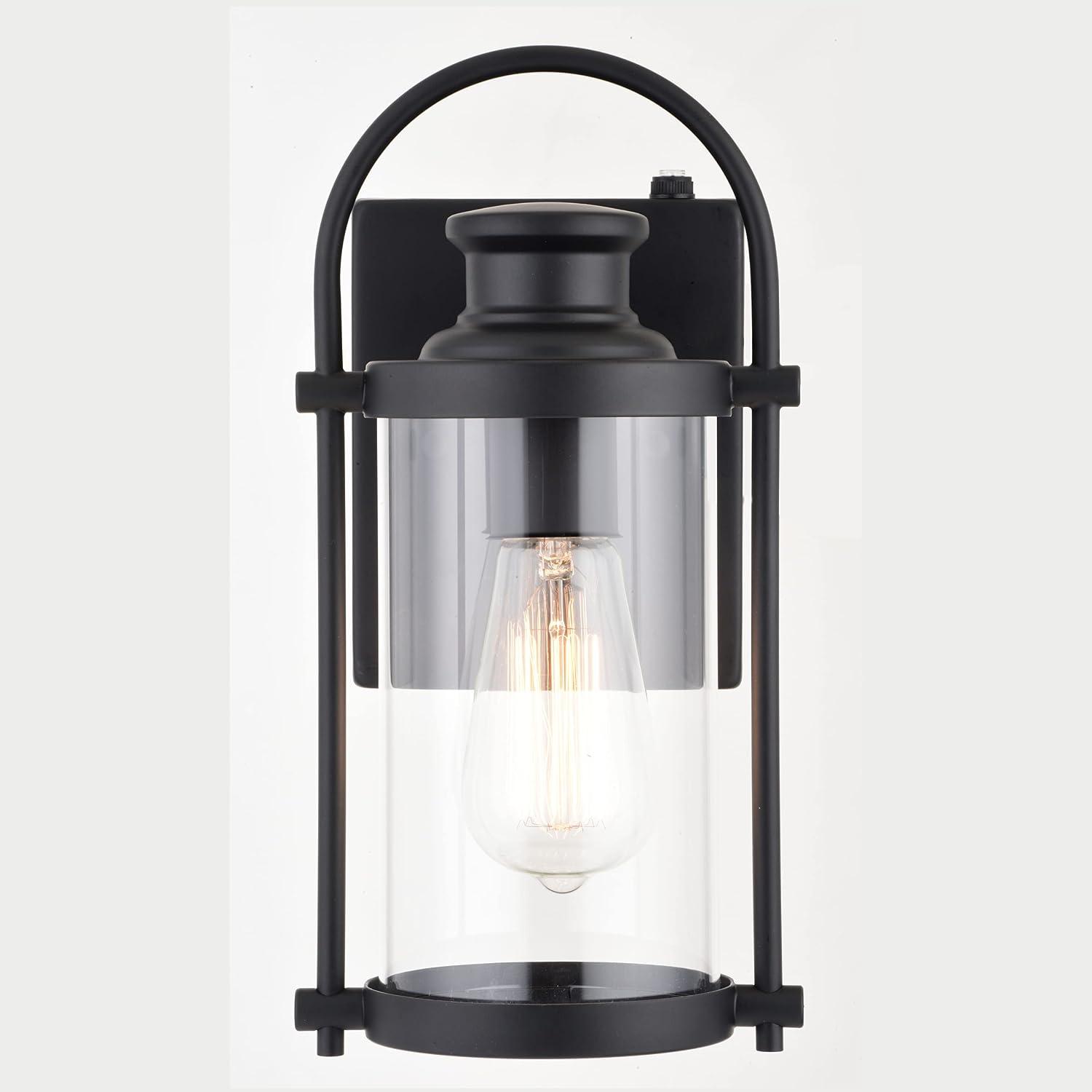 VAXCEL Winfield 11.5 in. H 1-Light Matte Black Dusk to Dawn Sensor Outdoor Wall Sconce, Durable Metal, Clear Glass Shade, LED Compatible for Exterior Porch Patio Front Door or Garage