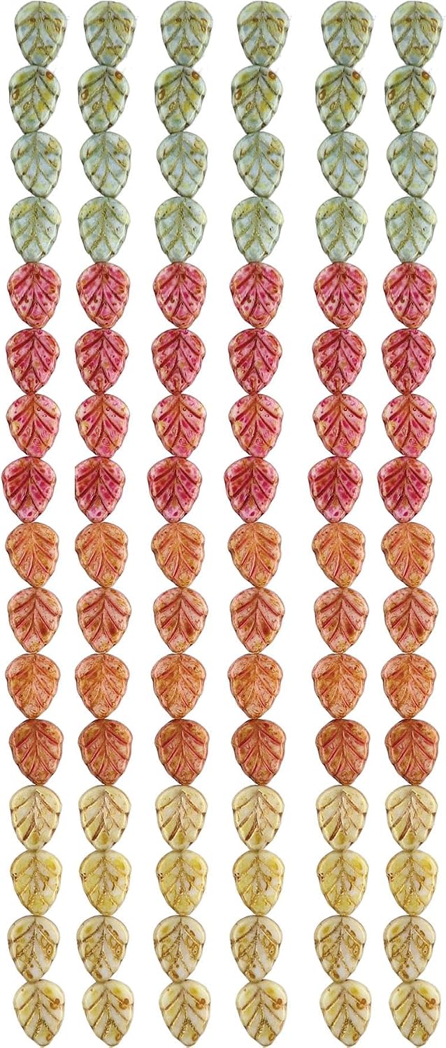 The Beadsmith Czech Glass Strands – Pressed & Table Cut Beads – 6 x 7-Inch Strands, 16 Beads Per Strand – Autumn Greens Mix – for Jewelry Making, Decorations & DIY Crafts