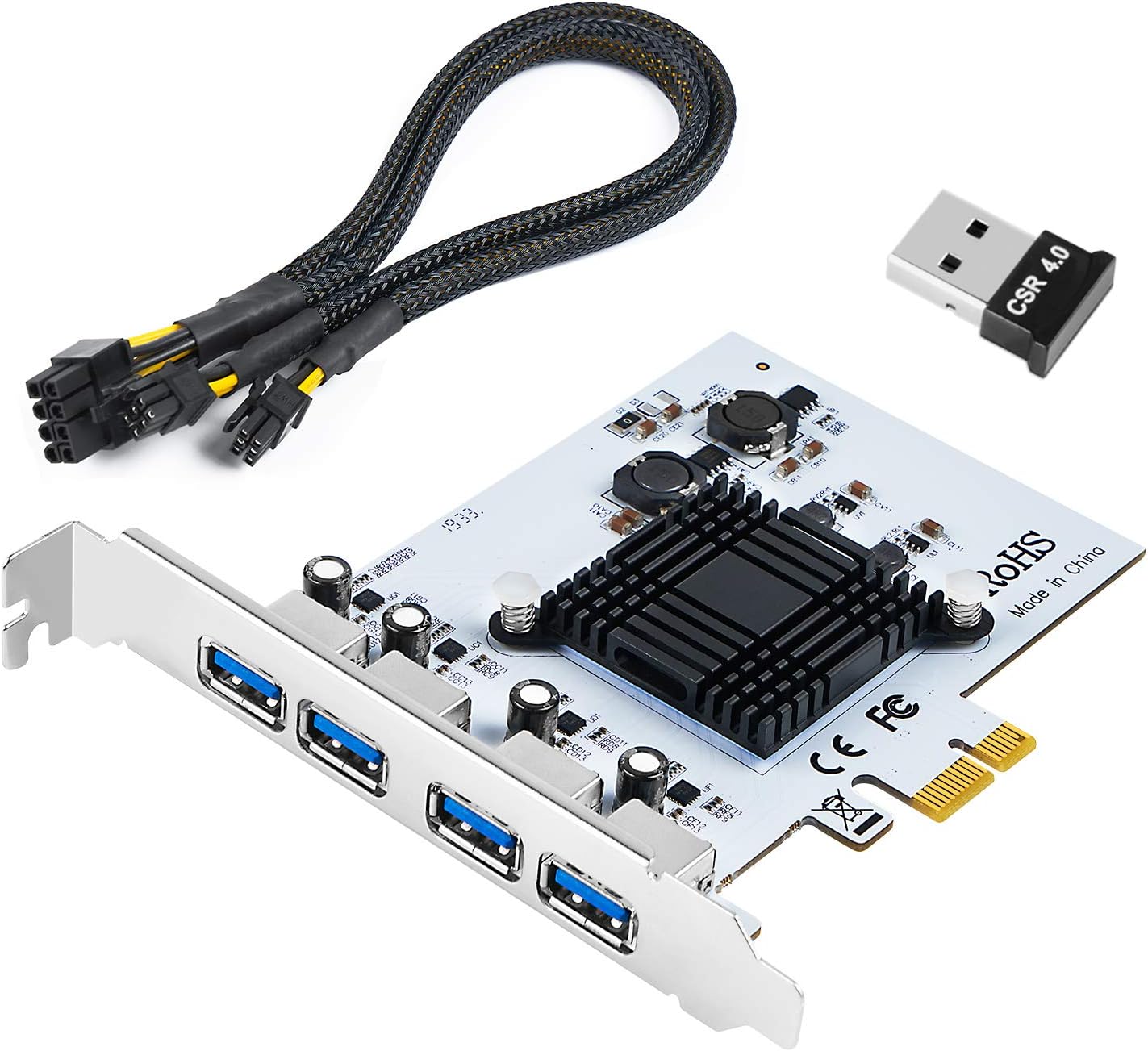 QNINE 4 Ports PCIe USB 3.0 Card for Mac Pro, Included a USB Bluetooth 4.0 Adapter and a Graphics Card Power Supply Cable for iMac