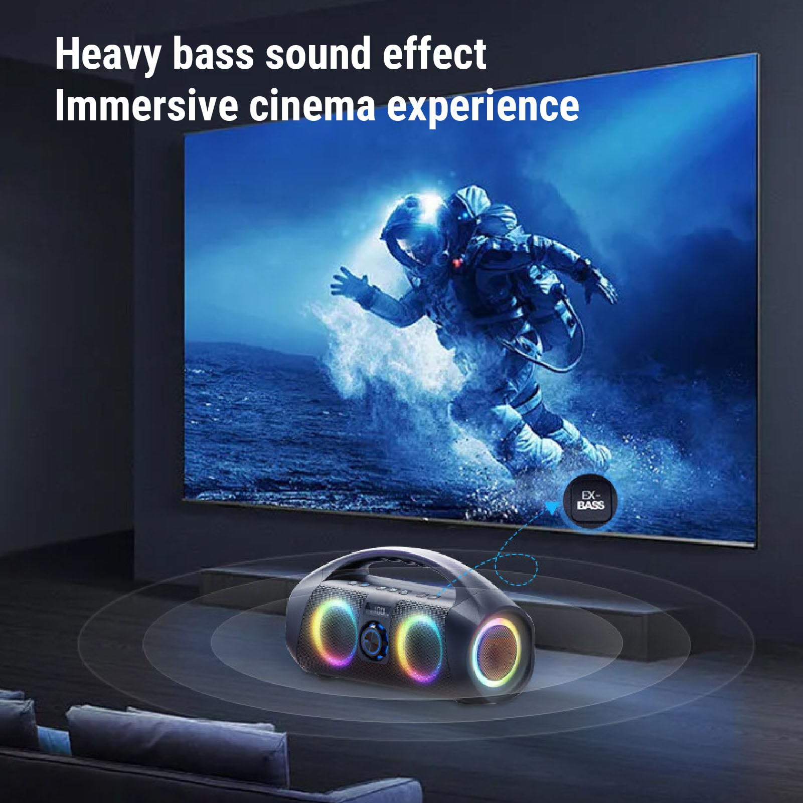 Altavoz de Fiesta Bluetooth con Luz RGB y Potencia de 120 W para Música Pesada con Graves, Ideal para Pop Moderno, Electrónica, Viajes por Carretera y Aventuras de Acampada