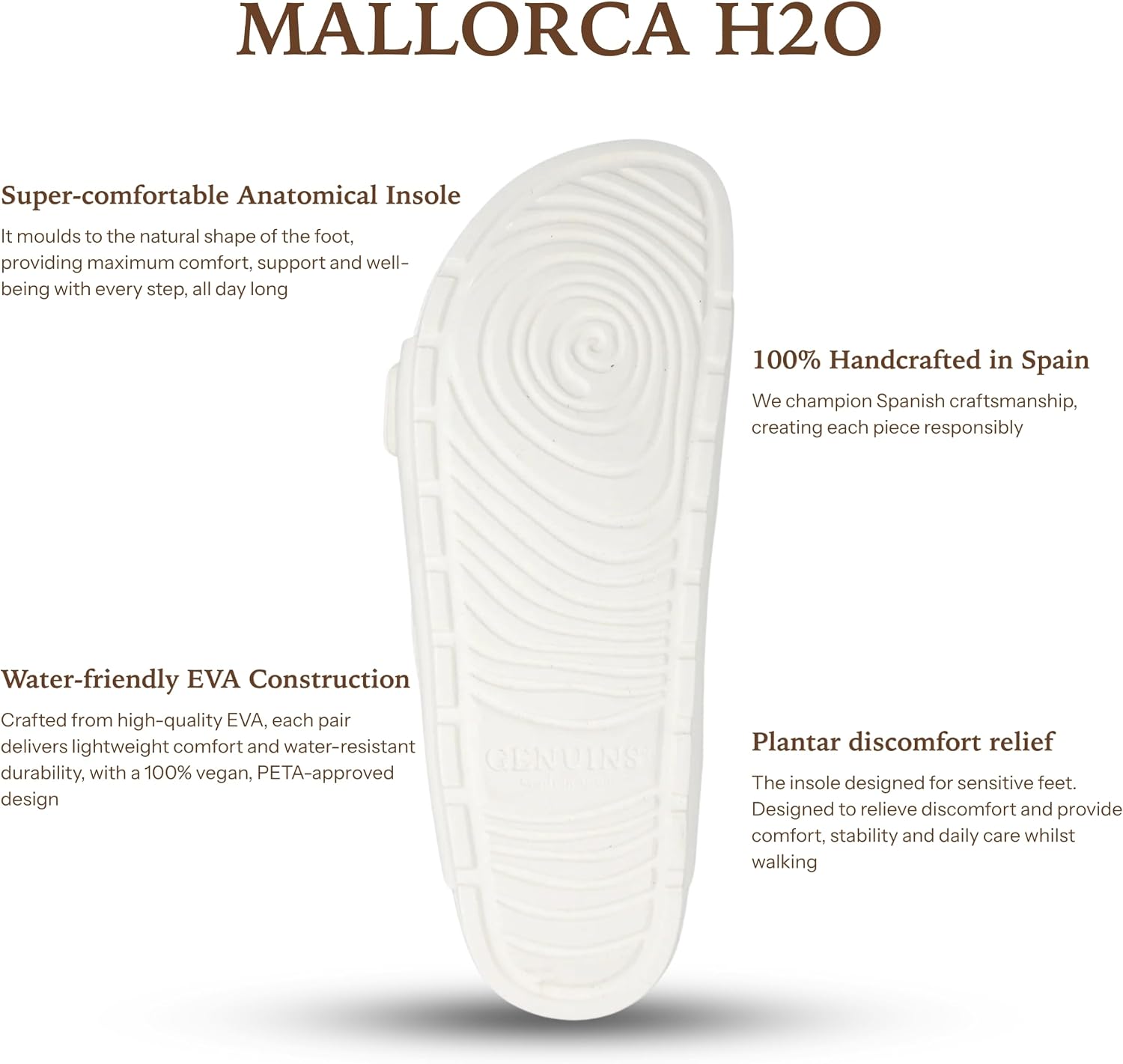 Genuins Mallorca H2O Sandals EVA Footbed Summer Pool Shoes Unisex Slides for Men & Women, Adjustable Buckle, Arch Support Comfort Sandal, Lightweight Sole, Slip On Summer Travel Beach Wear