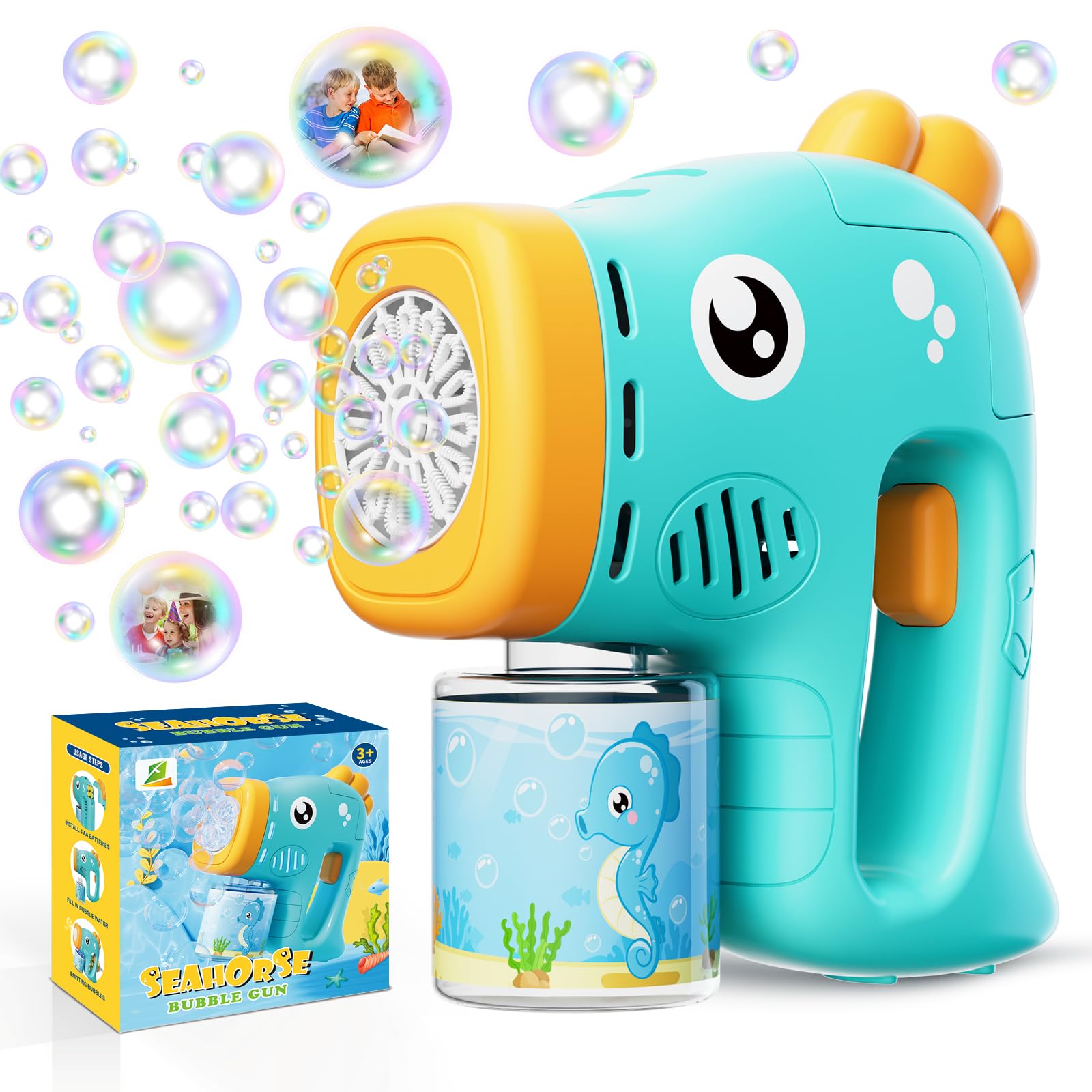 PANACARE Seepferd Seifenblasenmaschine, Seifenblasenspielzeug Kinder 5000+ Blasen/Min mit Seifenblasenlösung für Hochzeit/Geburtstag/Party, Outdoor Geschenk für Junge&Mädchen 345678 Jahre