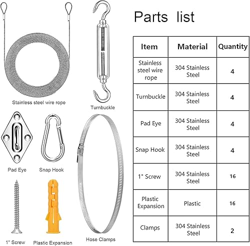 Miniatura 6 de Kit de accesorios para toldo, kit de accesorios para toldo con cuerda de alambre de acero inoxidable 304 para velas
