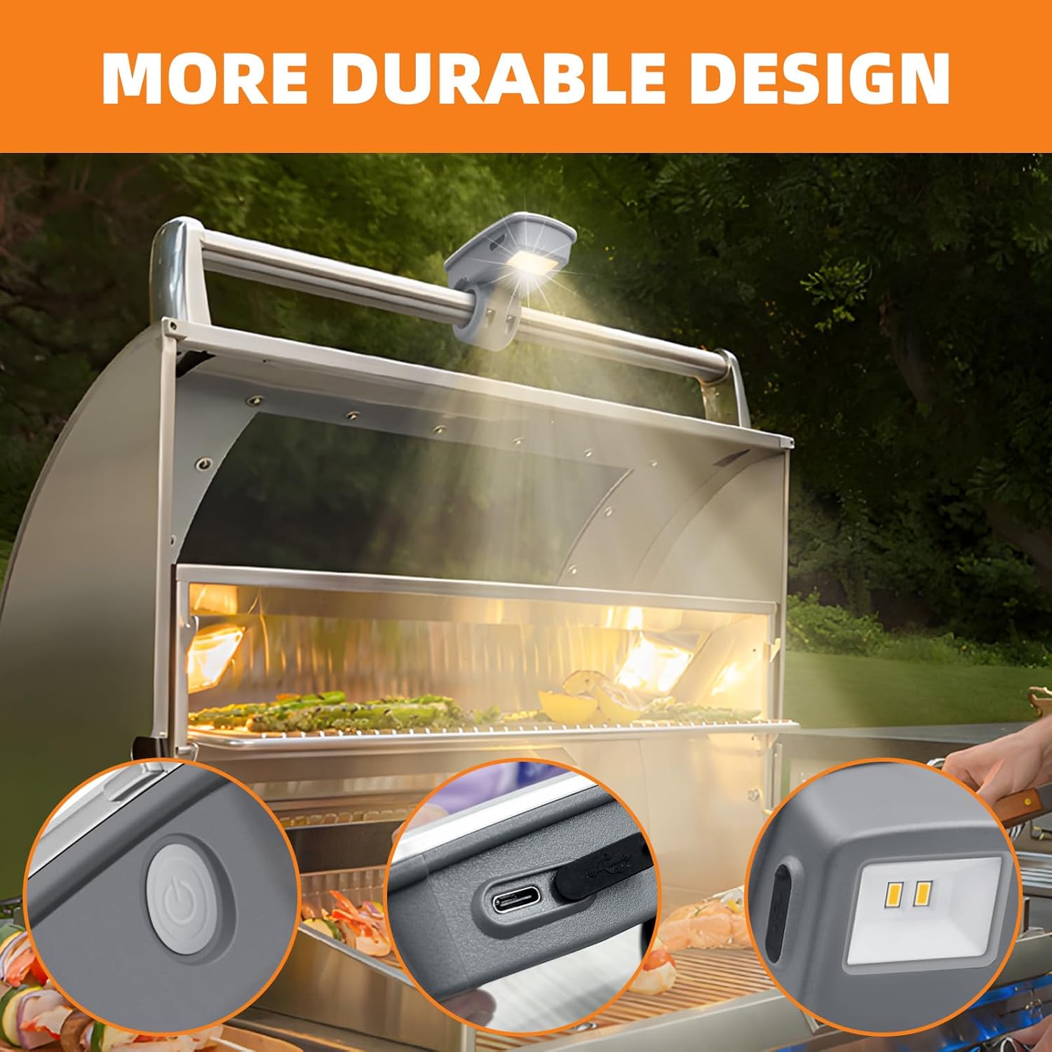 BBQ Grill Light for Weber & Blackstone Grill,Grill Light for Outdoor Grill Accessories with Automatic On/Off BBQ Light, Christmas Gift for Men Dad Husband,Type-C Charging with 2 Lamp Beads