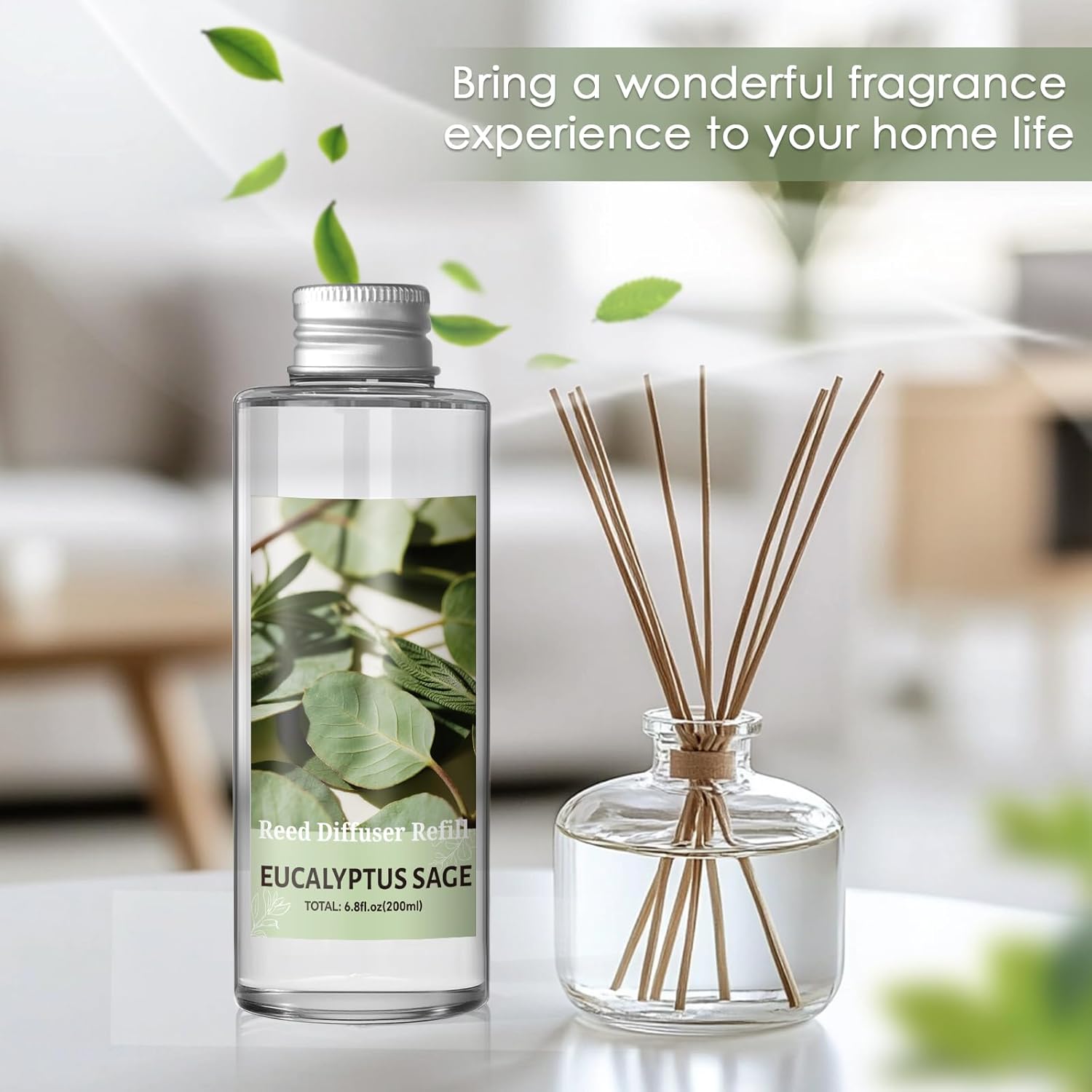 SCENTORINI Reed Diffuser Oil Refill, Eucalyptus Sage Diffuser Oil 6.76 Fl Oz, Natural Scented Essential Oil Refill Long Lasting Home Fragrance for Room Spa Aromatherapy Bathroom Home Decor - Image 5