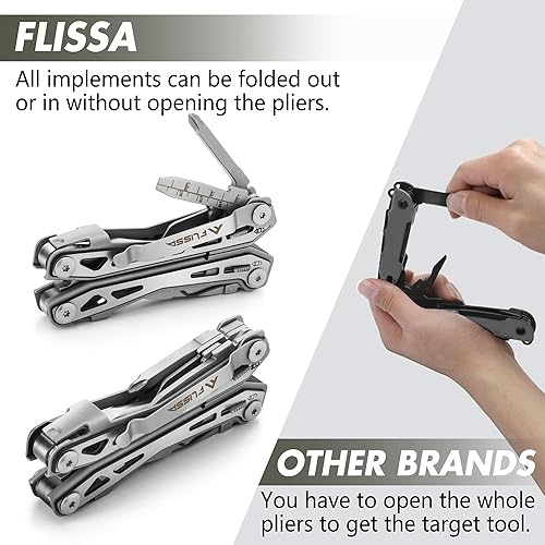 Miniatura 5 de FLISSA Multiherramienta de acero inoxidable 16 en 1, regalos para hombres, multiherramienta EDC con cuchillo de bolsillo, alicates, clip para