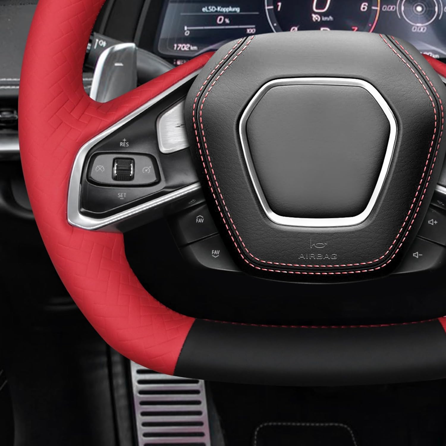 MEWANT Hand Stitch Steering Wheel Cover Wrap for Chevrolet (Chevy) Corvette C8 2020-2024 Steering Wheel Accessories for Chevrolet