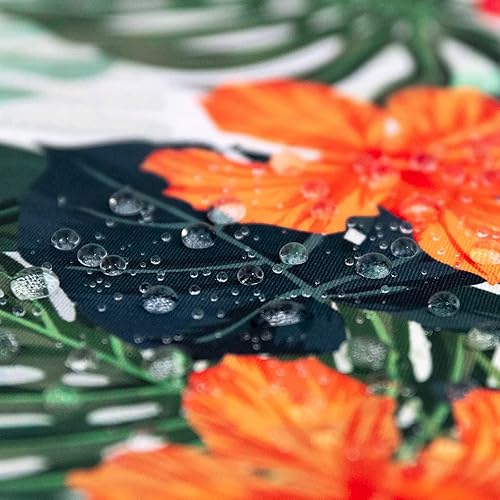 Vista 14 de Mantel redondo tropical, mantel de palmera hawaiana con flores de hibisco, fiesta temática Aloha/Luau, mantel impermeable lavable para cenas