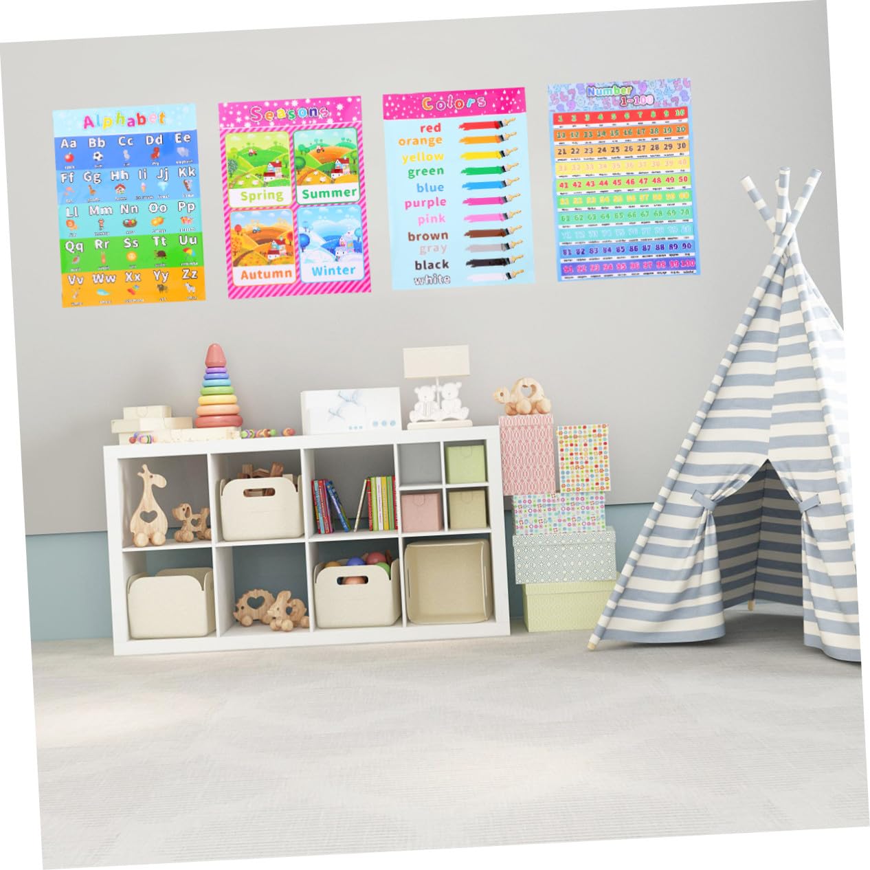 CONGARTENO Lot De 14 Cartes Murales Éducatives Synthétiques Couleurs Vives Pour Apprentissage Préscolaire, Affiches Pédagogiques D’anglais Pour Chambre Et Salle De Classe Garçon Et Filles