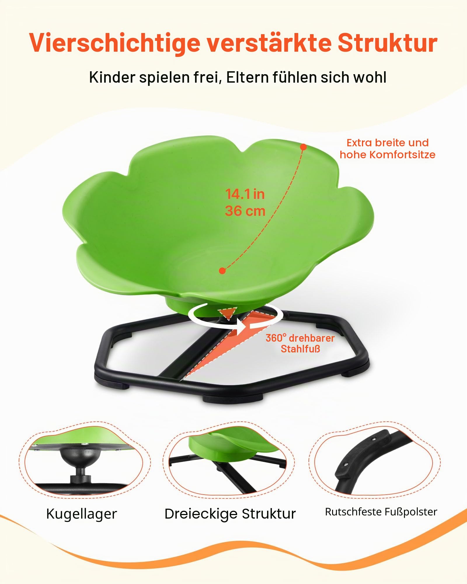 VEVOR Kinderdrehstuhl sensorischer Drehstuhl zylinderförmig, 100 kg Tragkraft, sensorisches Spielzeug mit Rutschfester Metallfuß, zur Förderung von Koordination Gleichgewicht Konzentration, Grün