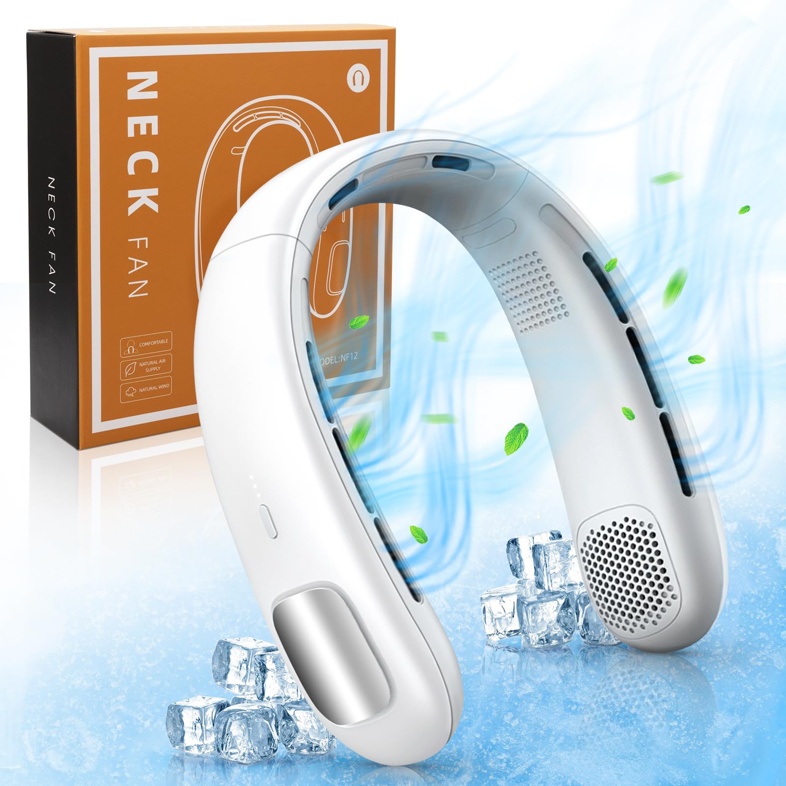 Portable Neck Fan, 6000mAh USB Rechargeable Hands Free Portable Fan, 3 Speeds Operated Bladeless Fan, 360° Cooling Wearable Personal Fan, Cooling Neck Fan for Outdoor, Camping, Office (White)