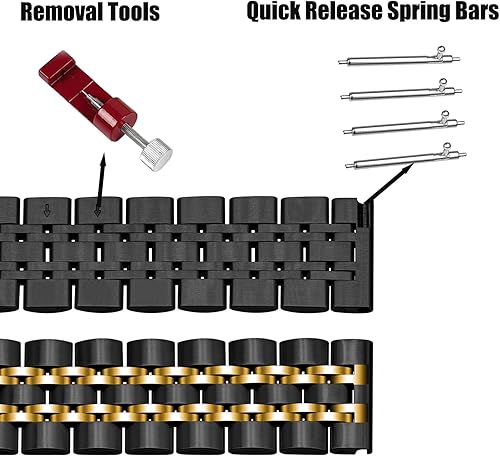 Miniatura 6 de Juntan Correa de reloj de liberación rápida de 7 cuentas, 0.787 pulgadas, 0.867 pulgadas, correa de reloj de acero inoxidable para hombres y