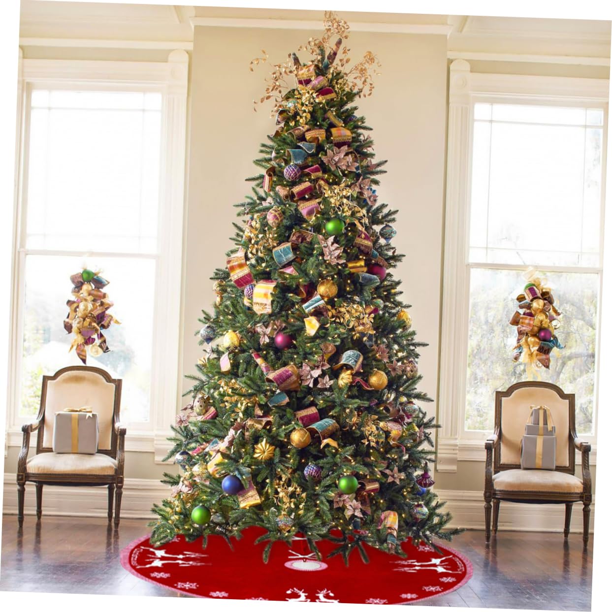 ABOOFAN Jupe de Sapin de Noël en Acrylique Rouge Tapis Décoratif pour Sol Maison Festive