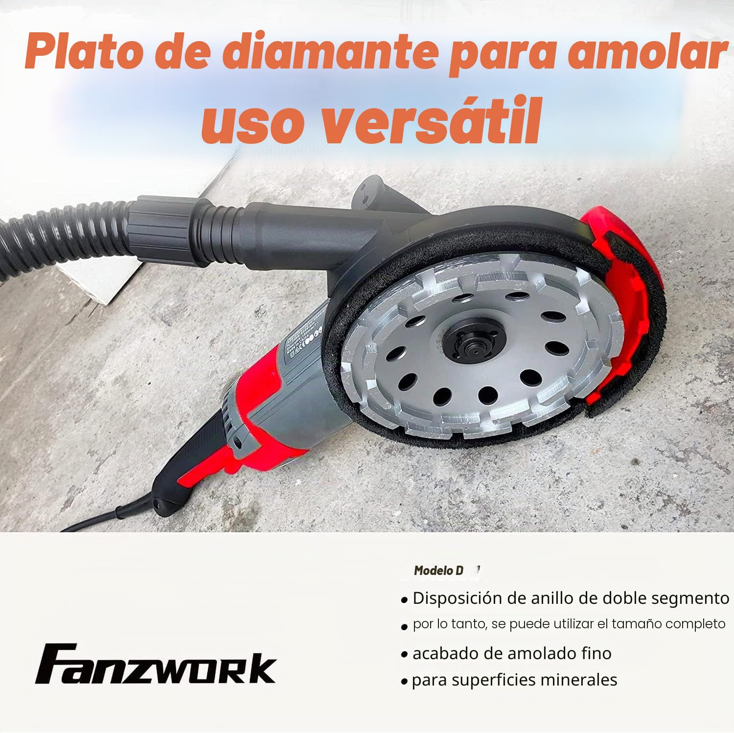 FANZTOOL - Amoladora de hormigón (2000 W, con cabezal de corte de diamante de 180 mm y campana de extracción)