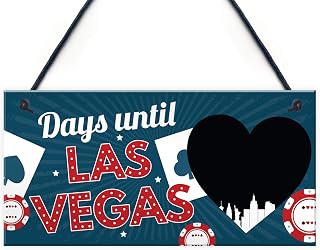 RED OCEAN Chalkboard Holiday Countdown To LAS VEGAS America USA Hanging Wall Plaque Decor Gift For Friend Family