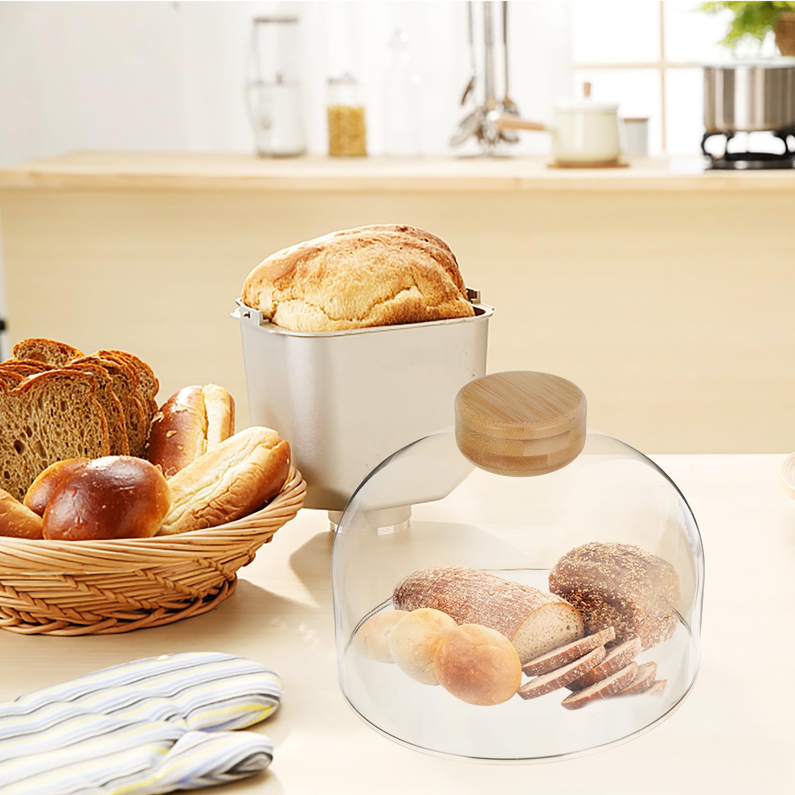 Sosoport Alzatina per Dolci in Vetro con Base in Legno e Coperchio a Cupola