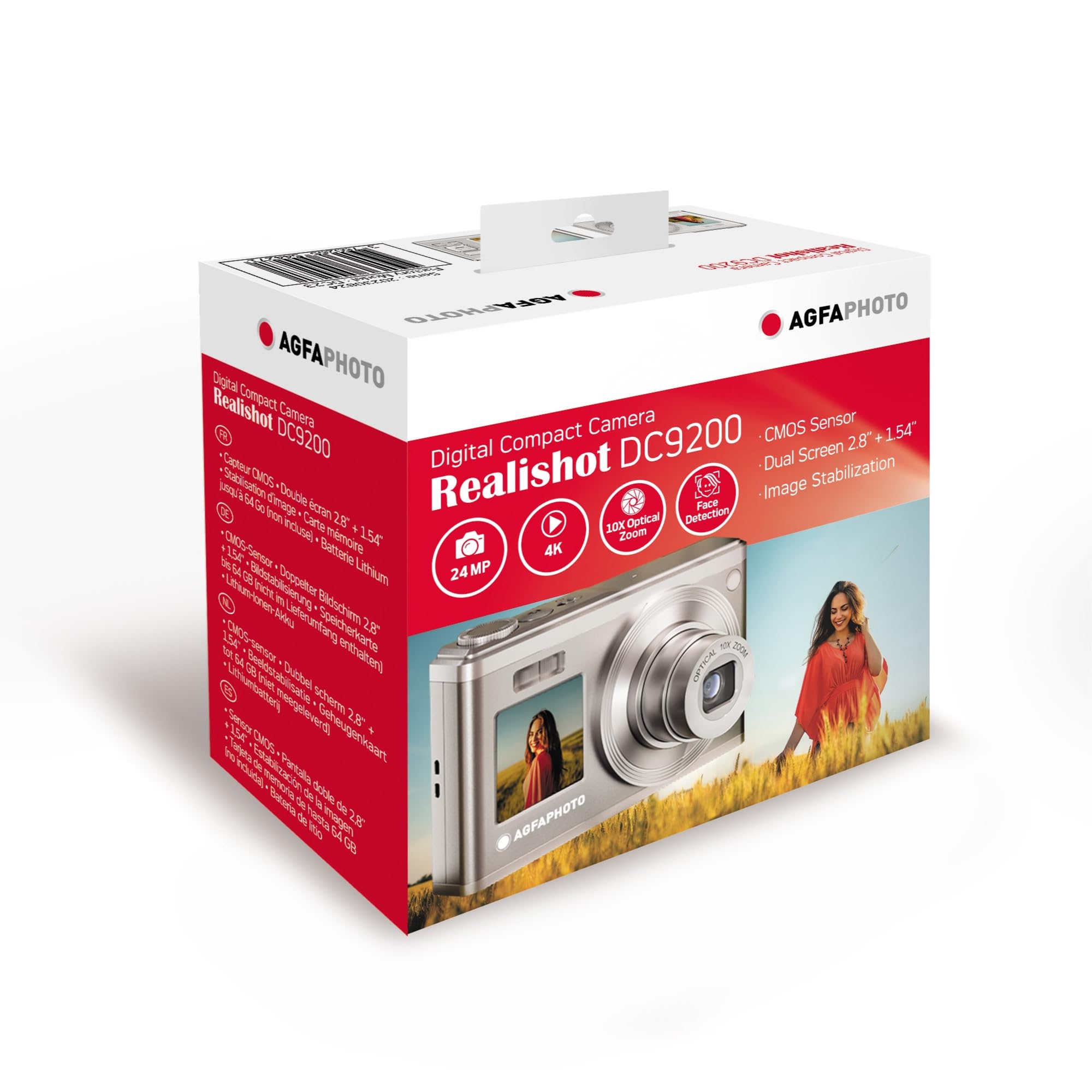 AGFAPHOTO Realishot DC9200 - Appareil Photo Numérique Compact, 24 MP, Vidéo 4K, Zoom Optique 10x, Ecran Double 2,8" + 1,54", Capteur CMOS, Stabilisation d'image, Batterie Lithium