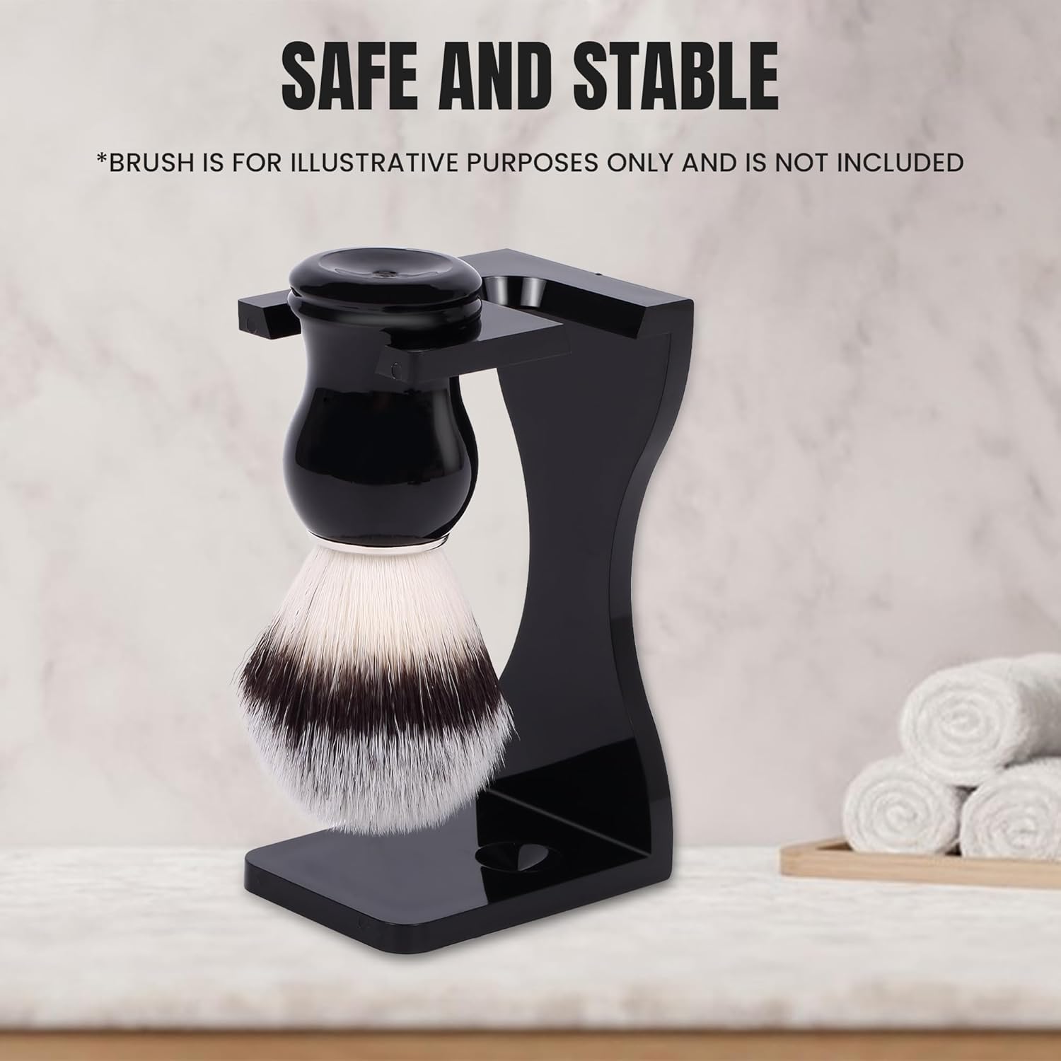 Shaving Stand Holder for Razor and Brush, 2-in-1 Set Includes Premium Black Acrylic Stand & a Synthetic Shaving Brush, All-in-One Bathroom Storage & Drying Organizer - Grooming Gift for Men - Image 4