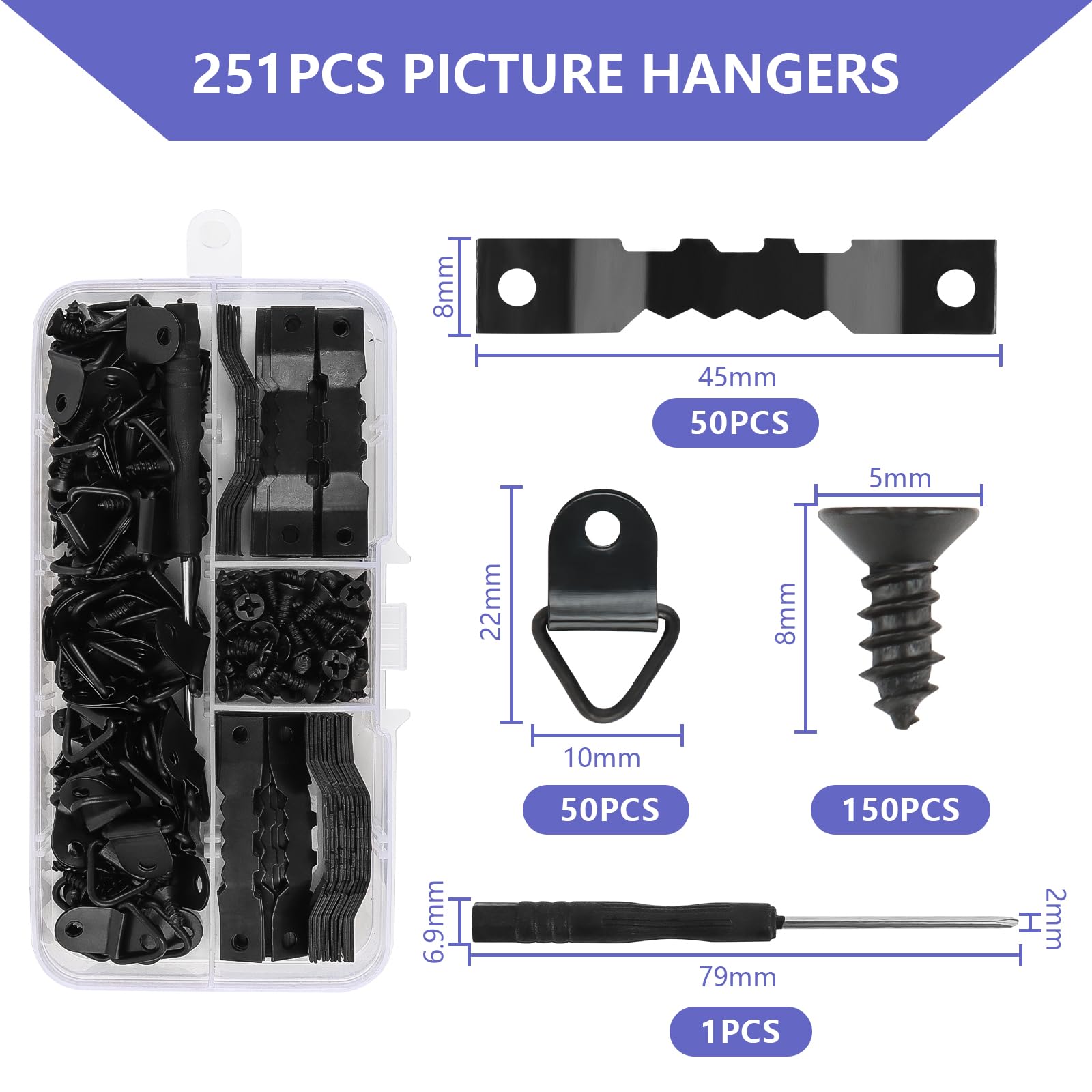 Avesteir 251 Stück Bilderhaken Schwarz, Bildaufhänger Set mit Schraubendreher und Fachbox, Aufhänger Sets für Bilder mit Schrauben, Bilderrahmen Zackenaufhänger für Haus Büro Wand Befestigung Malerei Avesteir 251 Stück Bilderhaken Schwarz, Bildaufhänger Set mit Schraubendreher und Fachbox, Aufhänger Sets für Bilder mit Schrauben, Bilderrahmen Zackenaufhänger für Haus Büro Wand Befestigung Malerei