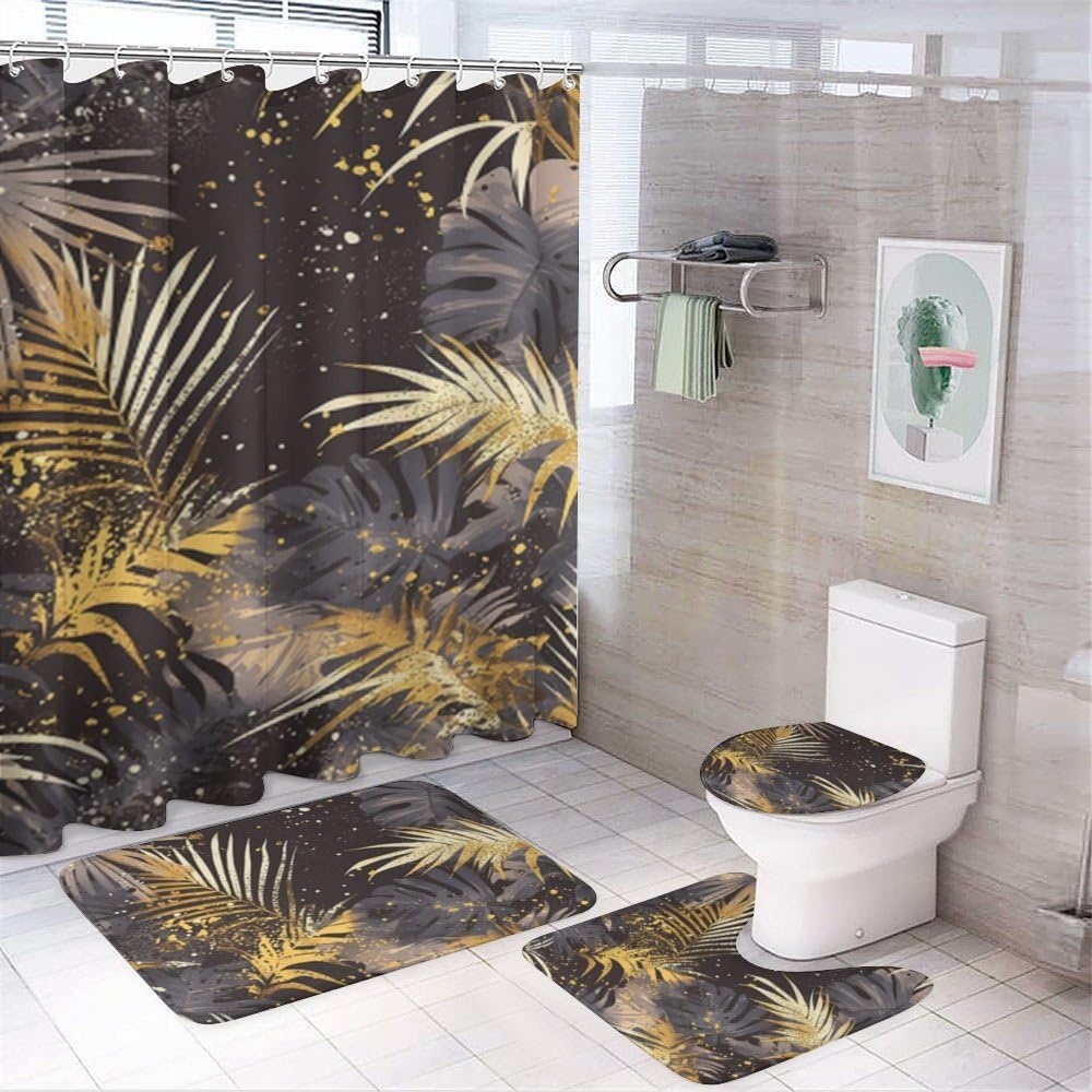 Rideau de douche feuilles de palmier tropical pour une salle de bain ambiance spa