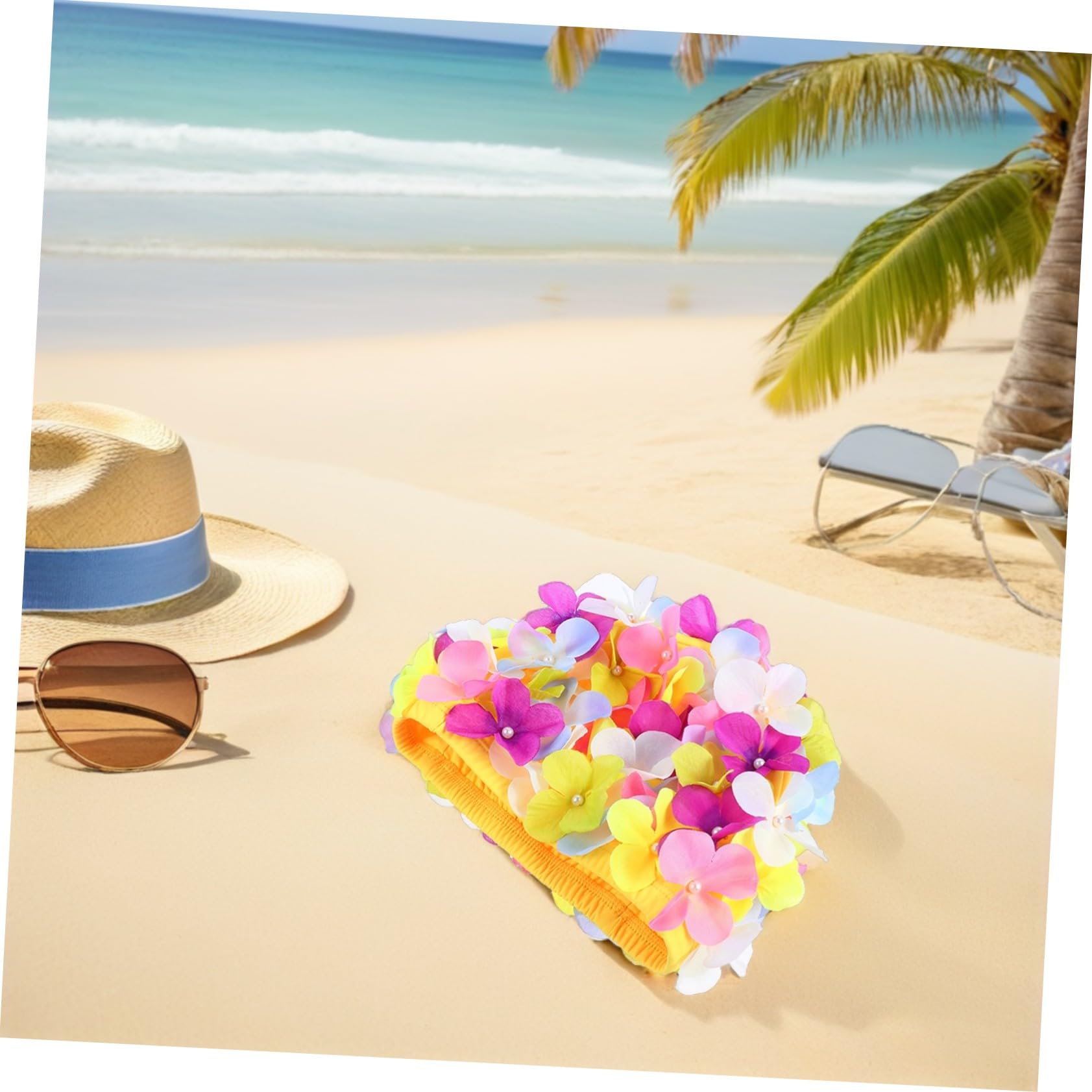 ifundom 3 Pièces Bonnet de Bain Femme Long Cheveux Chapeau de Natation Étanche Pétale Floral Rétro Protection Cheveux Coloré Élégant été Piscine