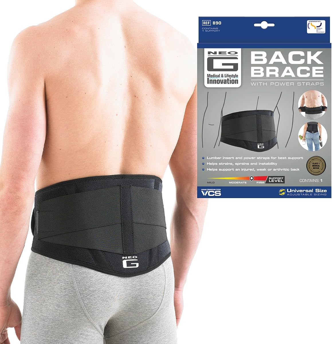 Back Support with Power Straps – Back Brace for Lower Back Pain Relief, Muscle Spasm, Sprains, Tired Muscles, Arthritis, Recovery - Adjustable Compression Back Belt - Class 1 Medical Device