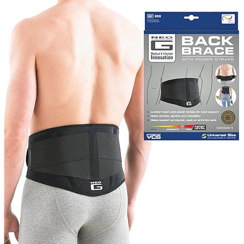 Neo G Back Brace with Power Straps - Support For Lower Back Pain, Muscle Spasm, Strains, Arthritis, Injury Recovery, Rehabilitation - Adjustable Compression - Class 1 Medical Device - One Size - Black