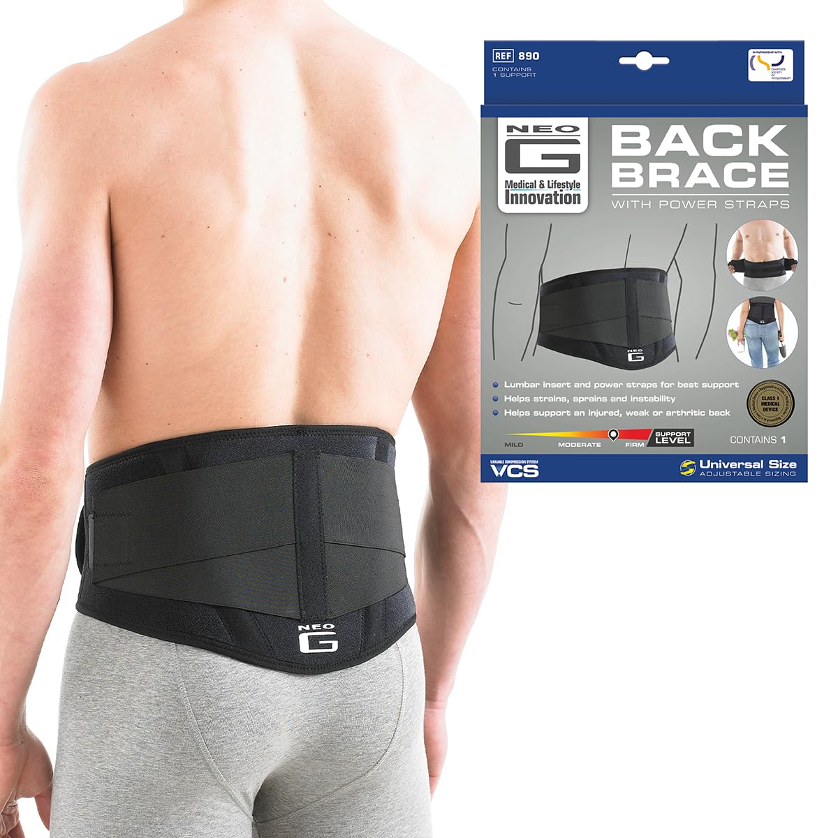 Neo-G Back Support with Power Straps – Back Brace for Lower Back Pain Relief, Muscle Spasm, Sprains, Tired Muscles, Arthritis, Recovery - Adjustable Compression Back Belt - Class 1 Medical Device