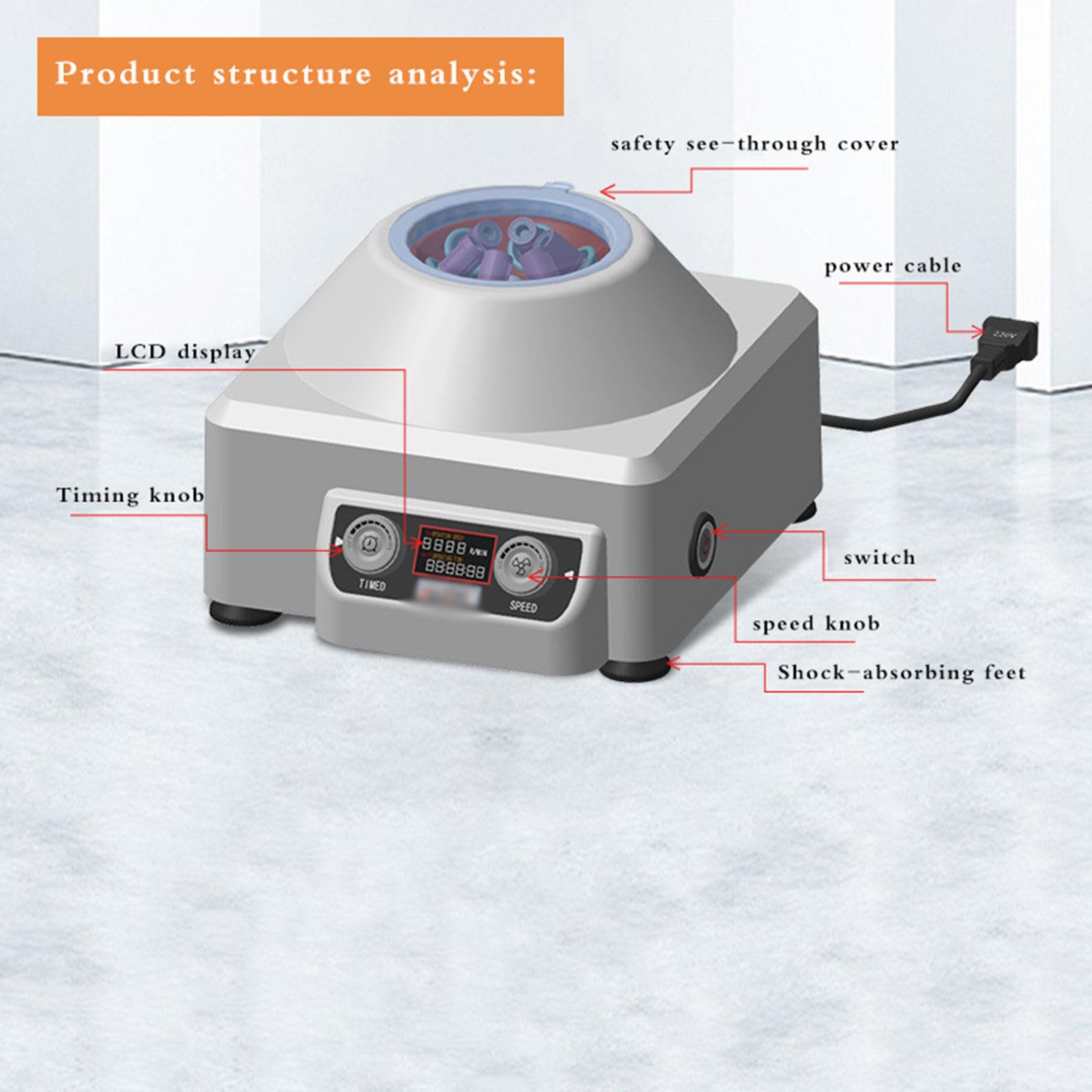 Máquina centrífuga, centrífuga PRP, rango de tiempo de 0 a 60 minutos/4000 rpm, máquina de laboratorio extractora para separar suero y grasa PRP
