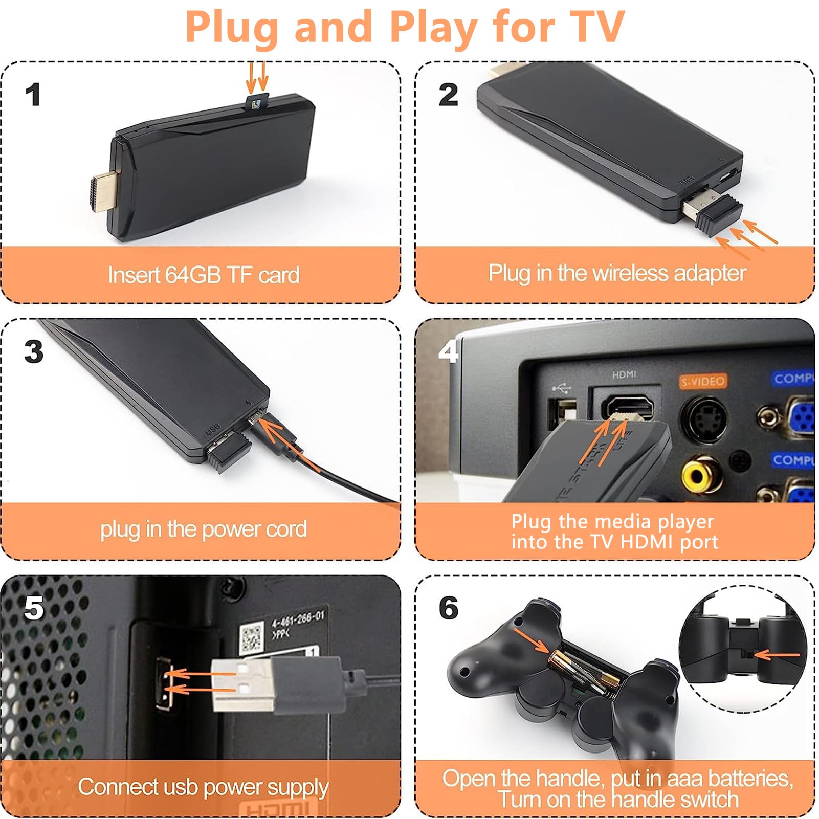 Whatsko Console per Video, 2 Controller Wireless, Plug and Play con Uscita 4K HD per TV, Computer e Proiettore, Regalo per Familiari e Amici