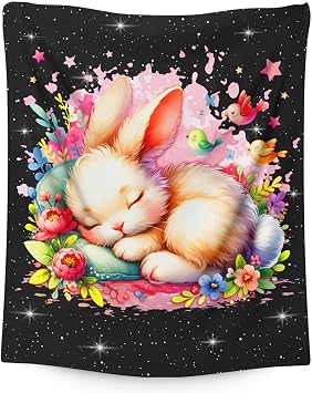 Kids Blankets, Bunny Throw Blanket Gifts for Girls Age 6-8 Bunny Lovers, 40x50 Inches Cute Blanket Gift for Daughter Niece on Sofa Couch Bed
