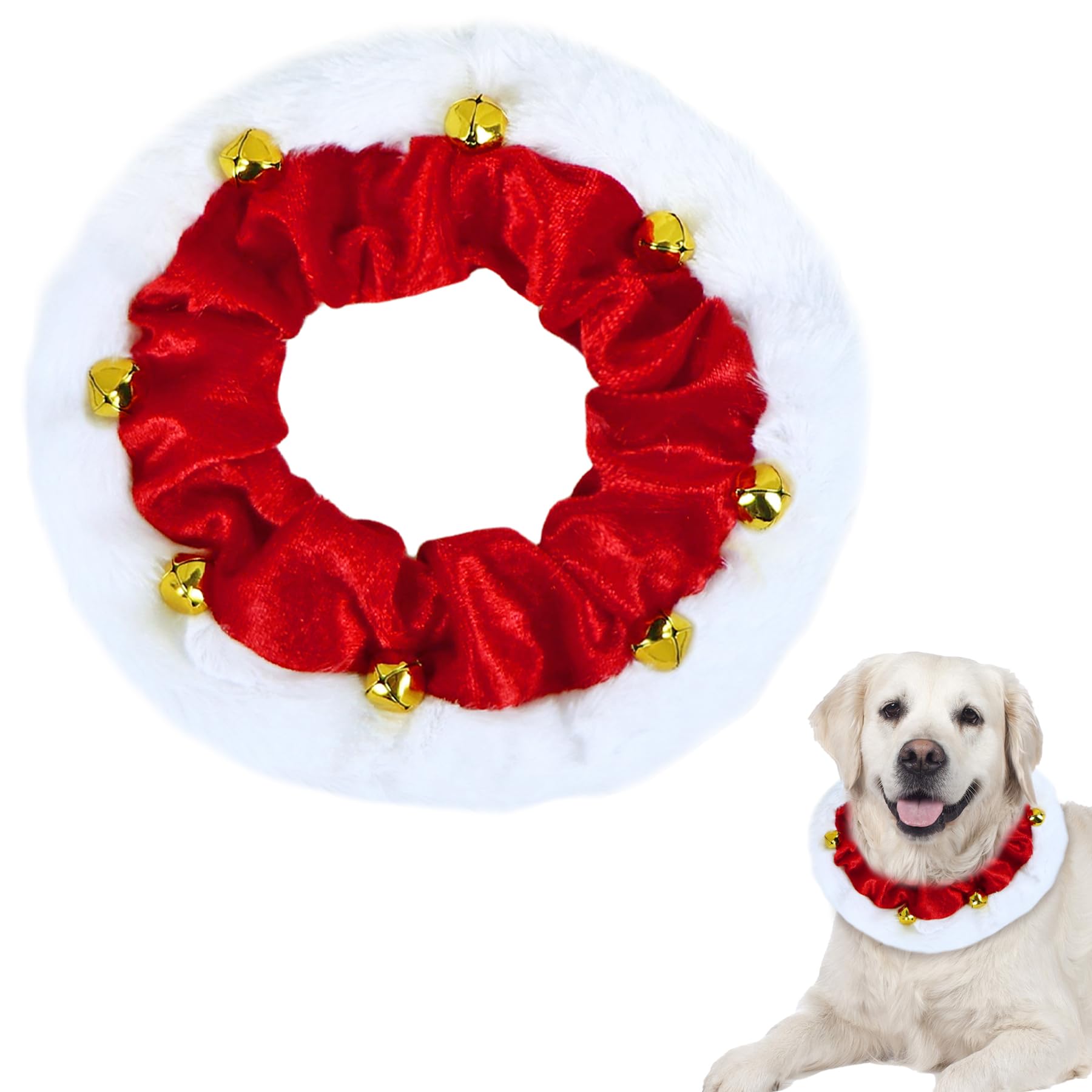 GOYOSWA Dog Christmas Outfit, Christmas Dog Collar with Bells Ornaments Holiday Neckwear Costume Clothes for Small Medium Large Dogs Pets (Red, Large)