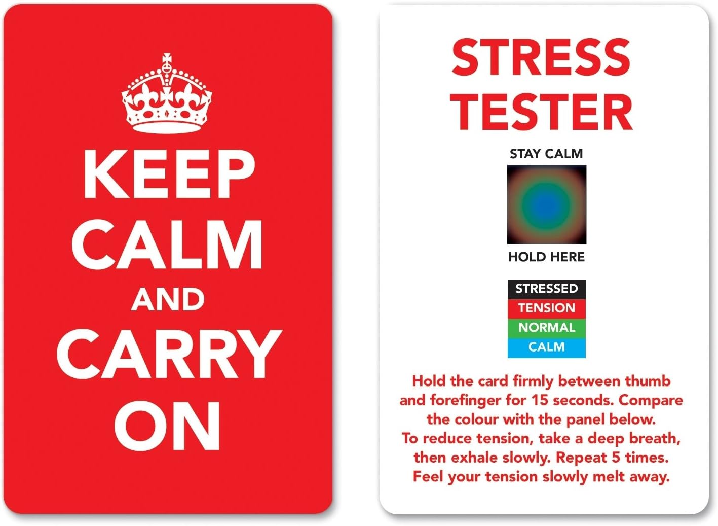 Colour Changing Products Keep Calm and Carry On Stress Mood Card - Detect, Measure, Manage and Control Monitor - psychology & relaxation techniques - Red