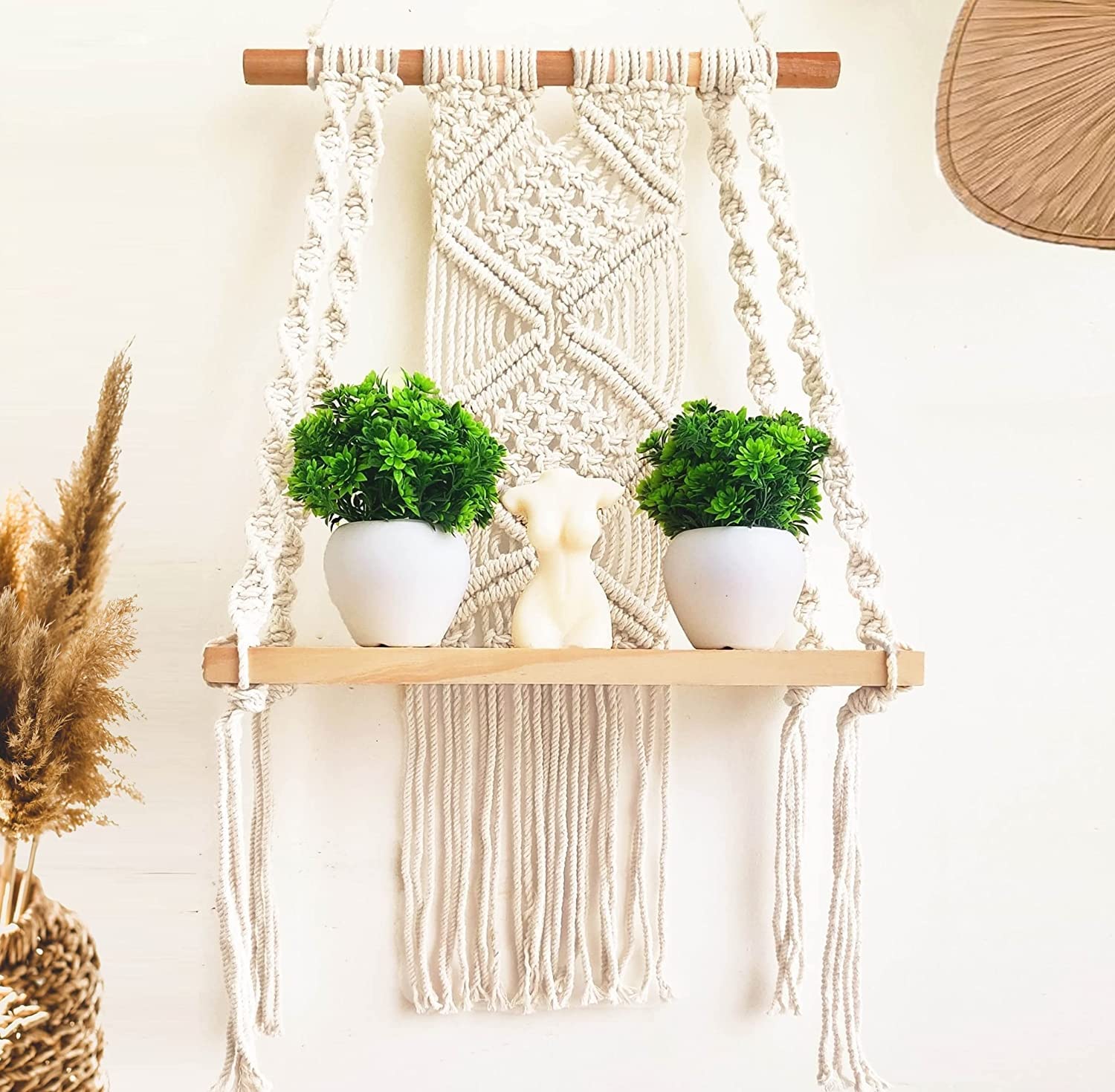 Macrame Hanging Shelves, Handmade Woven Hanger Rustic Wood Wall Shelves, 1 Tier Rope Floating Shelf |167| for Photo Frames, Small Plants, Boho Bedroom, Living Room. (B0BJ9KJVYQ) Amazon Price History, Amazon Price Tracker