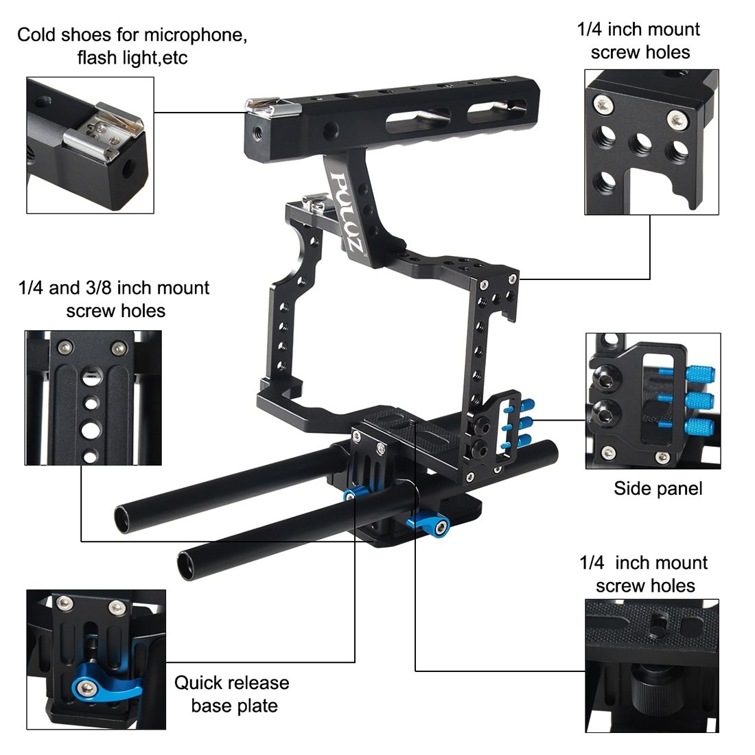 PULUZ Handheld Camera Cage Aluminum Alloy Camera Vi Produktbild-Vorschau 4