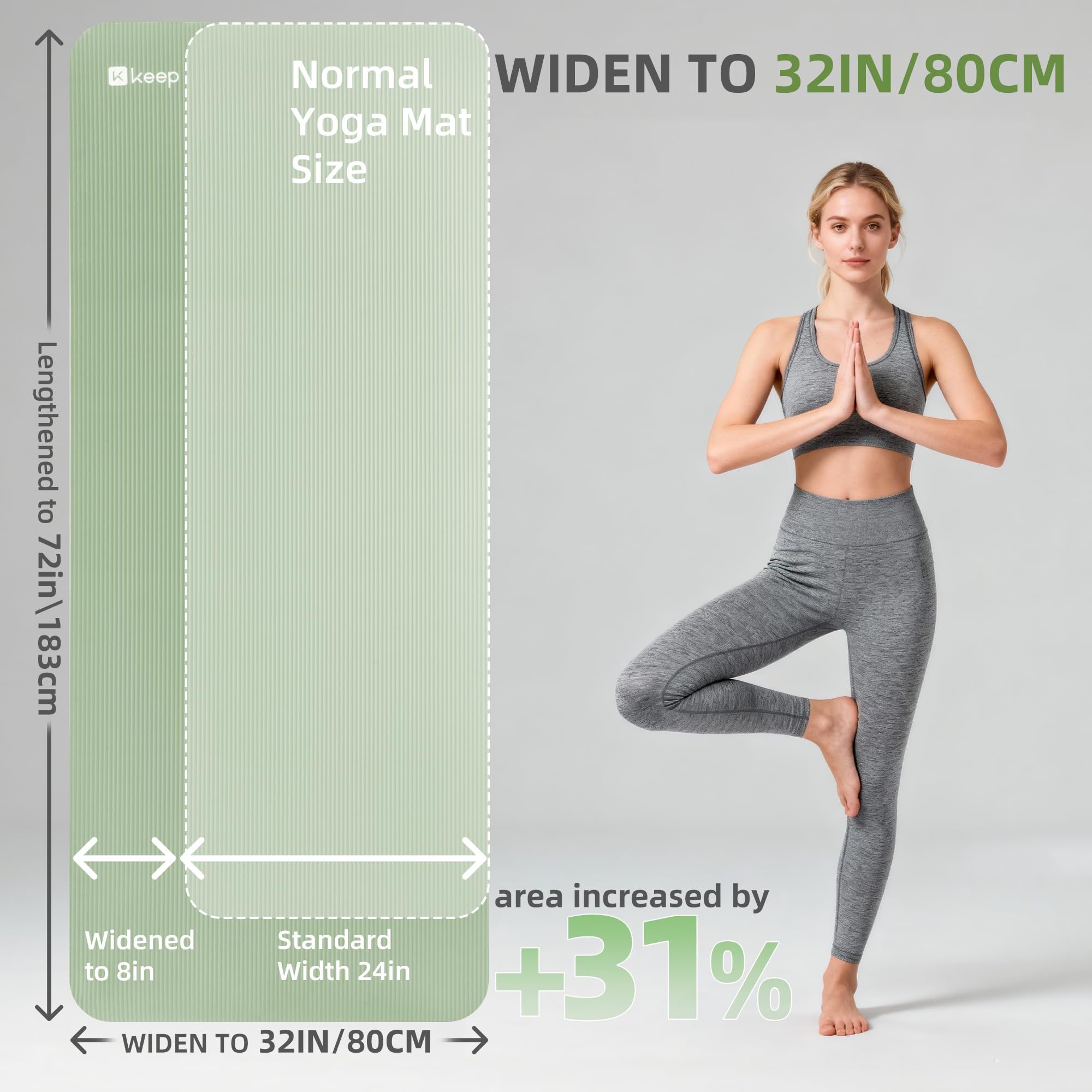 KEEP Extra dicke NBR-Yogamatte für Damen und Herren, 15 mm dick, 182,9 x 81,3 cm, große Trainingsmatte mit rutschfester Trainingsmatte für Yoga, Pilates, Stretching, Meditation – breite und