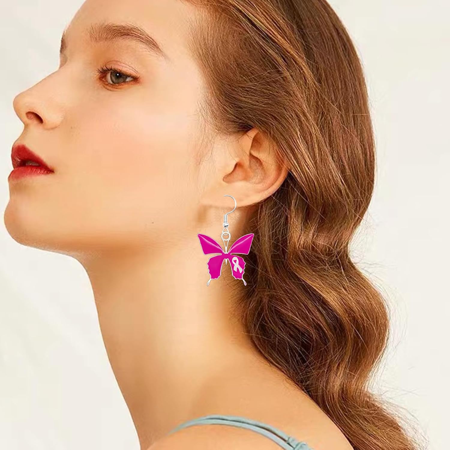 Pink Breast Cancer Awareness Earrings Ribbon Drop Earrings Women's Breast Cancer Awareness Jewelry Gift - Image 3