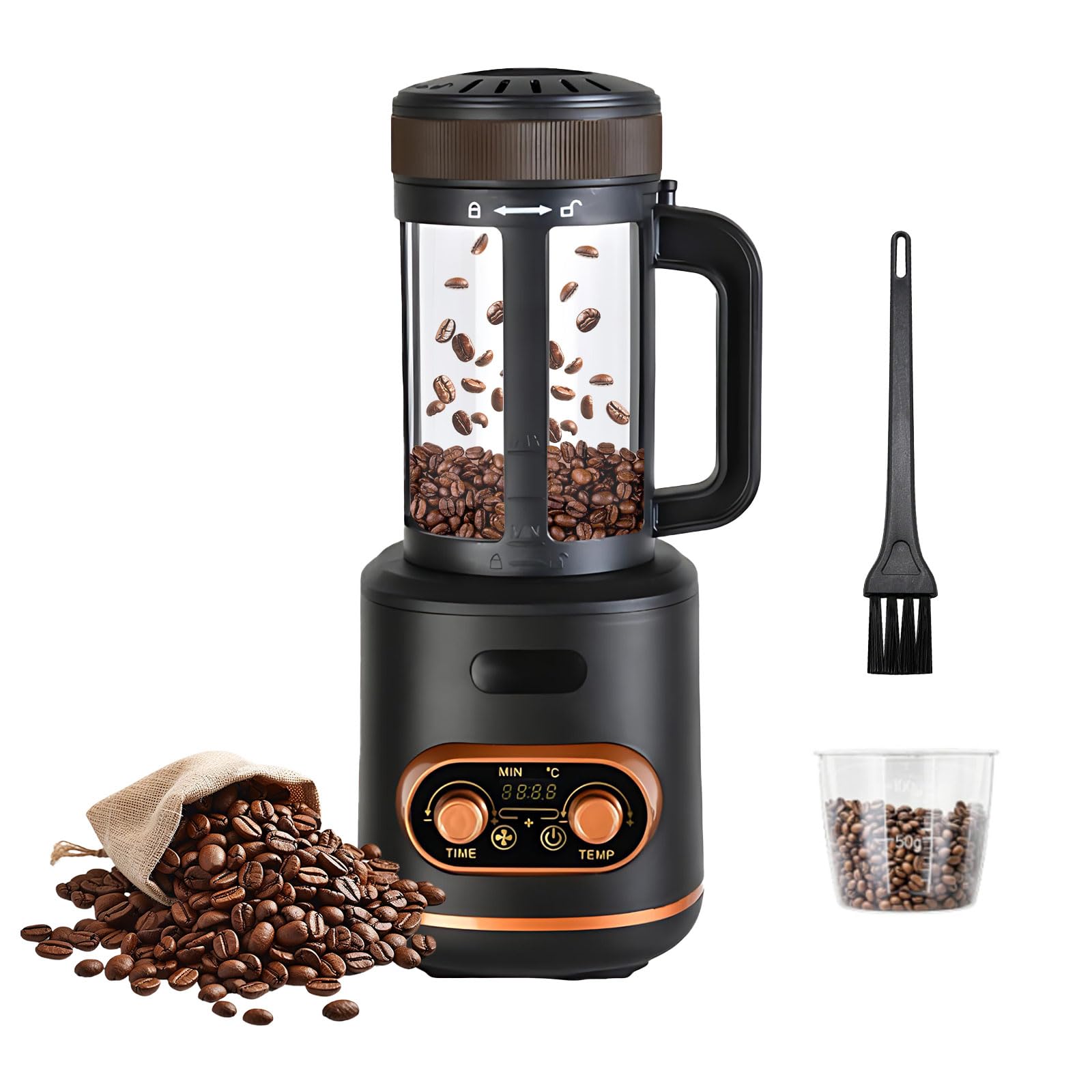 YUZINO Coffee Roasting Machine 300g Electric Hot Air Coffee Bean, Adjustable Timer 1 to 25min & 150 to 240ยฐC Temperature & 3 Wind Speed, for Cafe Shop Restaurant Home Office 2200W